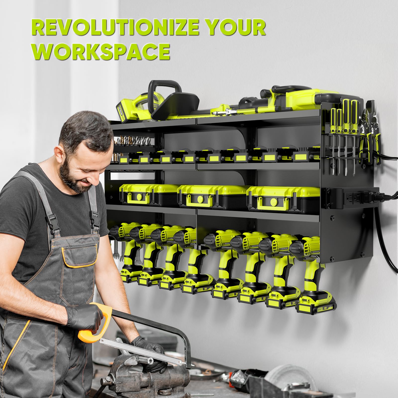 POKIPO Large Power Tool Organizer Wall Mount with Charging Station,4 Layer - View 5