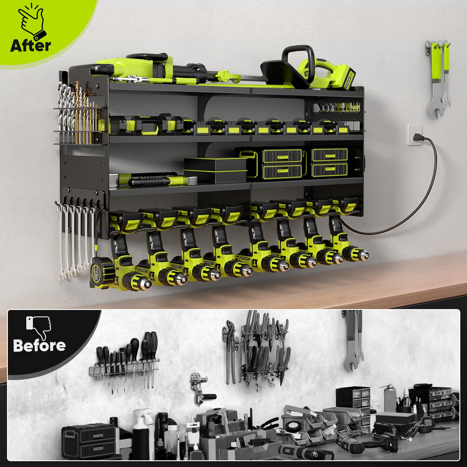POKIPO Large Power Tool Organizer Wall Mount with Charging Station,4 Layer - View 6