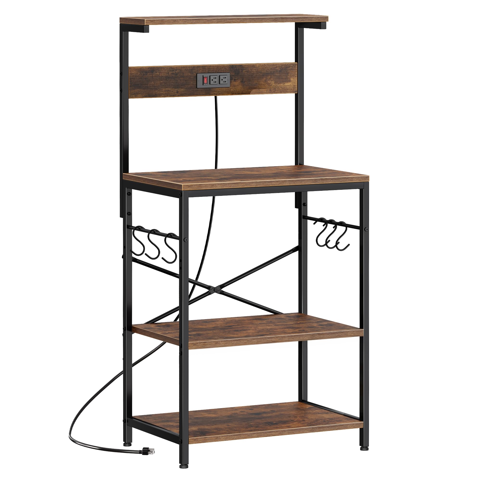 SUPERJARE Kitchen Bakers Rack with Power Outlet, Coffee Bar Table 4 Tiers,