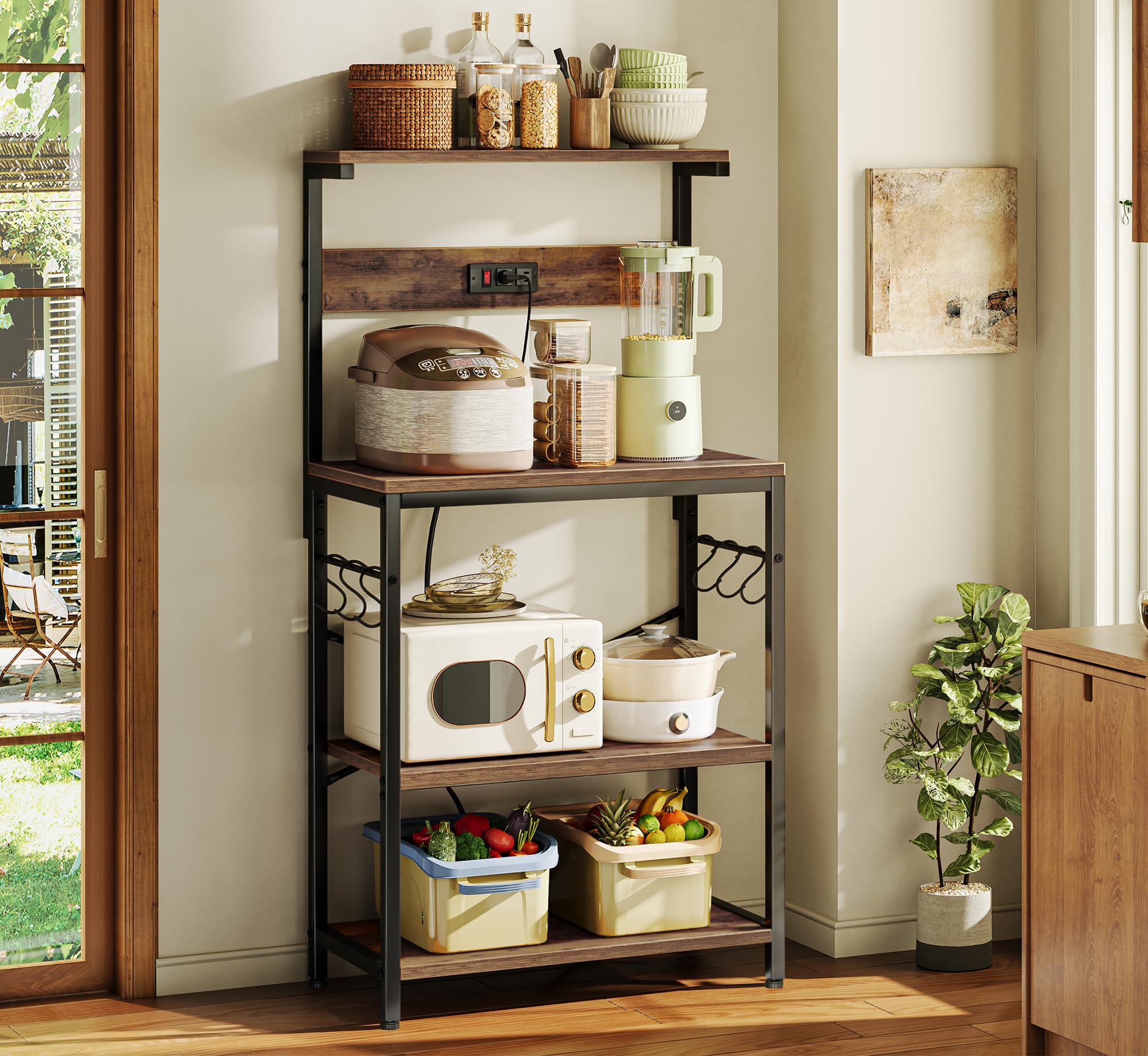 SUPERJARE Kitchen Bakers Rack with Power Outlet, Coffee Bar Table 4 Tiers, - View 2