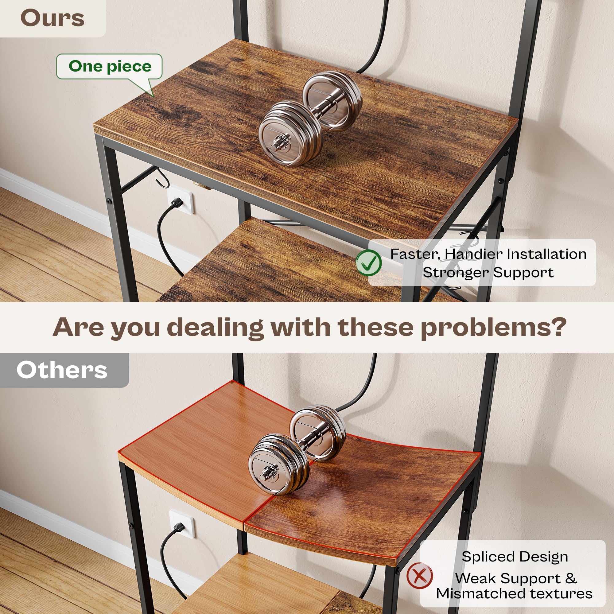 SUPERJARE Kitchen Bakers Rack with Power Outlet, Coffee Bar Table 4 Tiers, - View 3