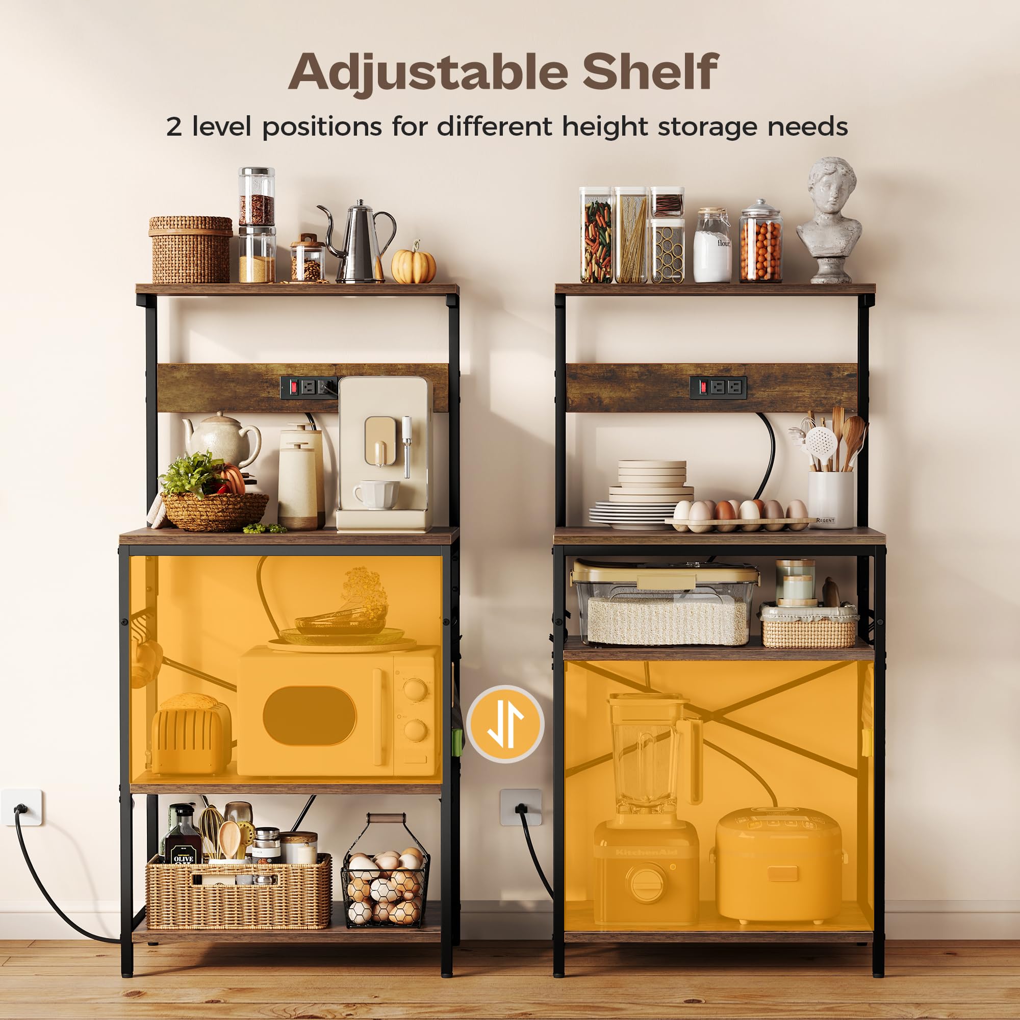 SUPERJARE Kitchen Bakers Rack with Power Outlet, Coffee Bar Table 4 Tiers, - View 5