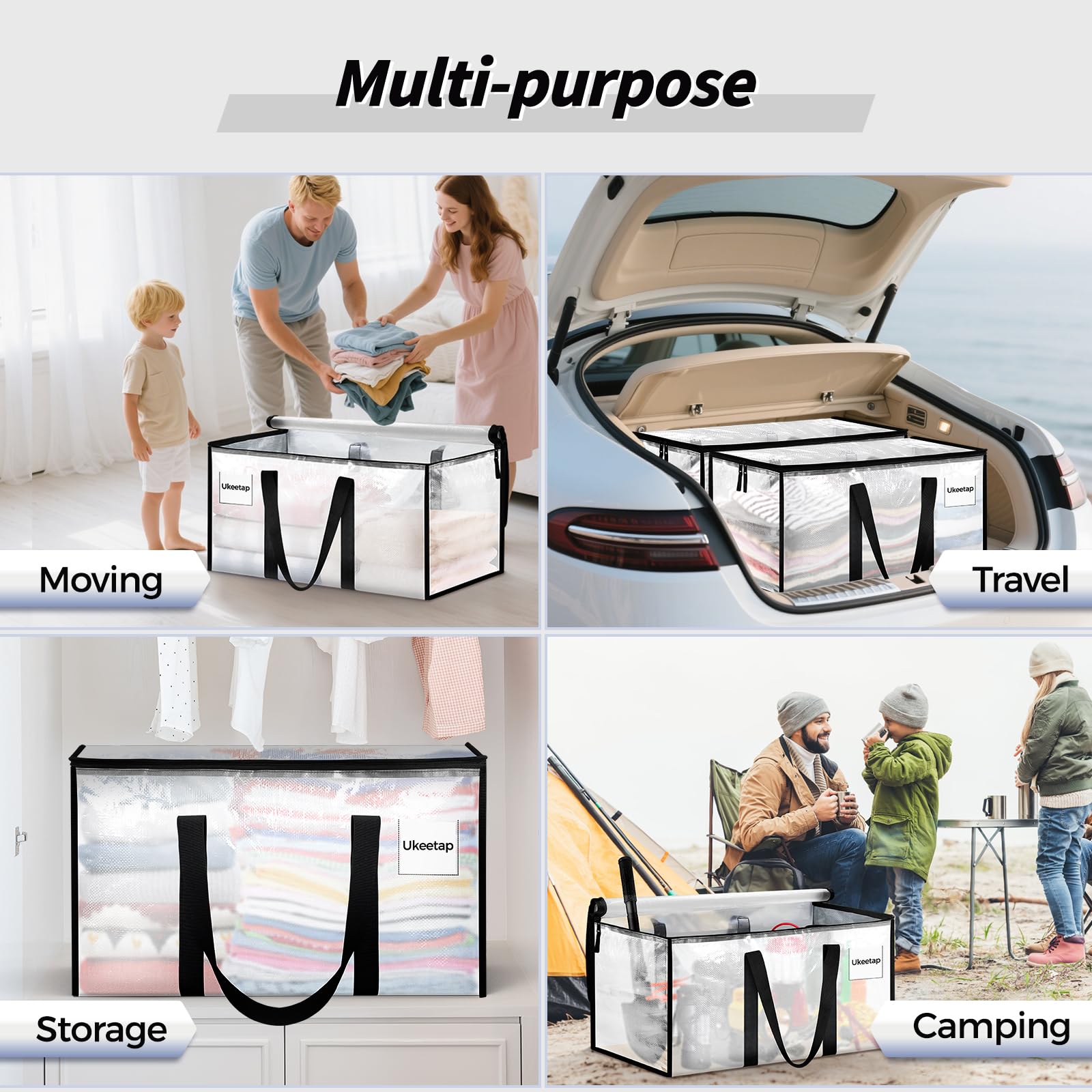 16 Pack Extra Large Heavy Duty Moving Bags, Clear Storage Bins with Lids, - View 6