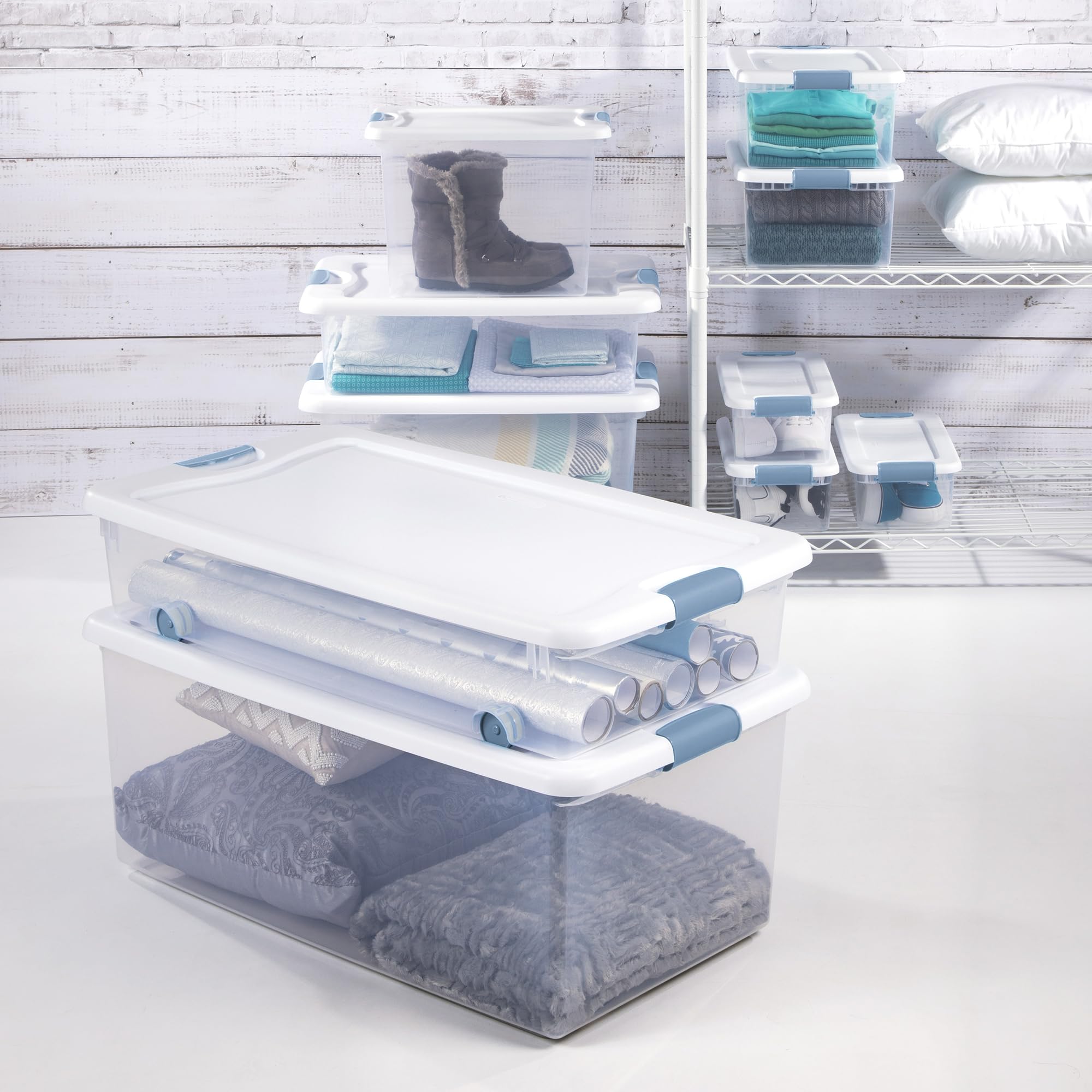 Sterilite 12-Pack Latching Box, Under Bed Storage Bins with Lids, Clear - View 4
