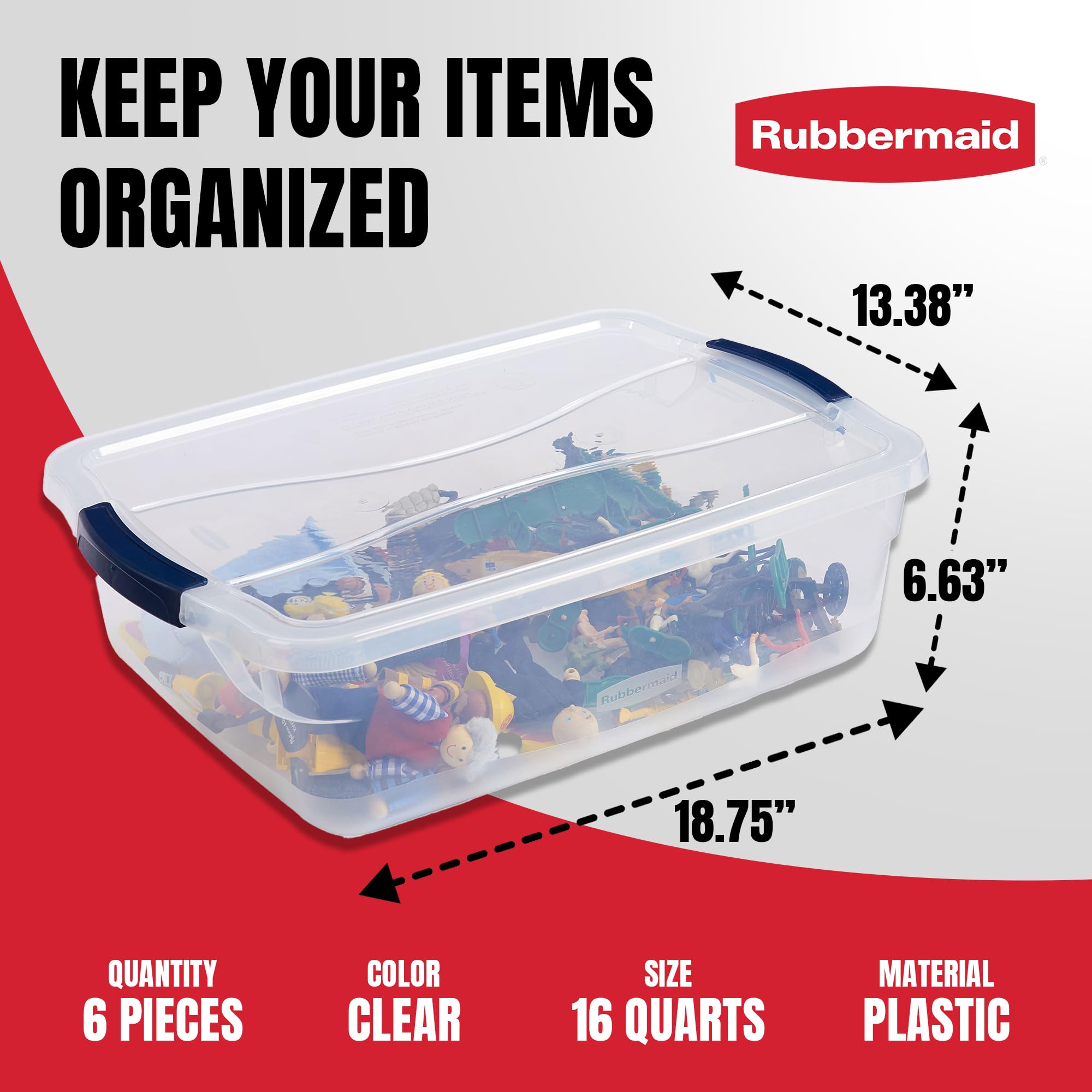 Rubbermaid Cleverstore 17 Qt Clear Storage Bins with Lids, 6-Pack, Stackable, - View 4