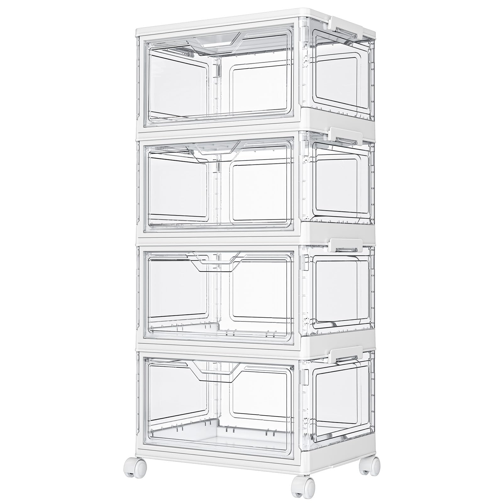Kmiectse Clear Storage Bins with Lids - 4 Tier Plastic Bins with Wheels, Stackable Storage Bin, Closet Organizers Box for Bedroom, Living Room, 23 QT Foldi detail image 1