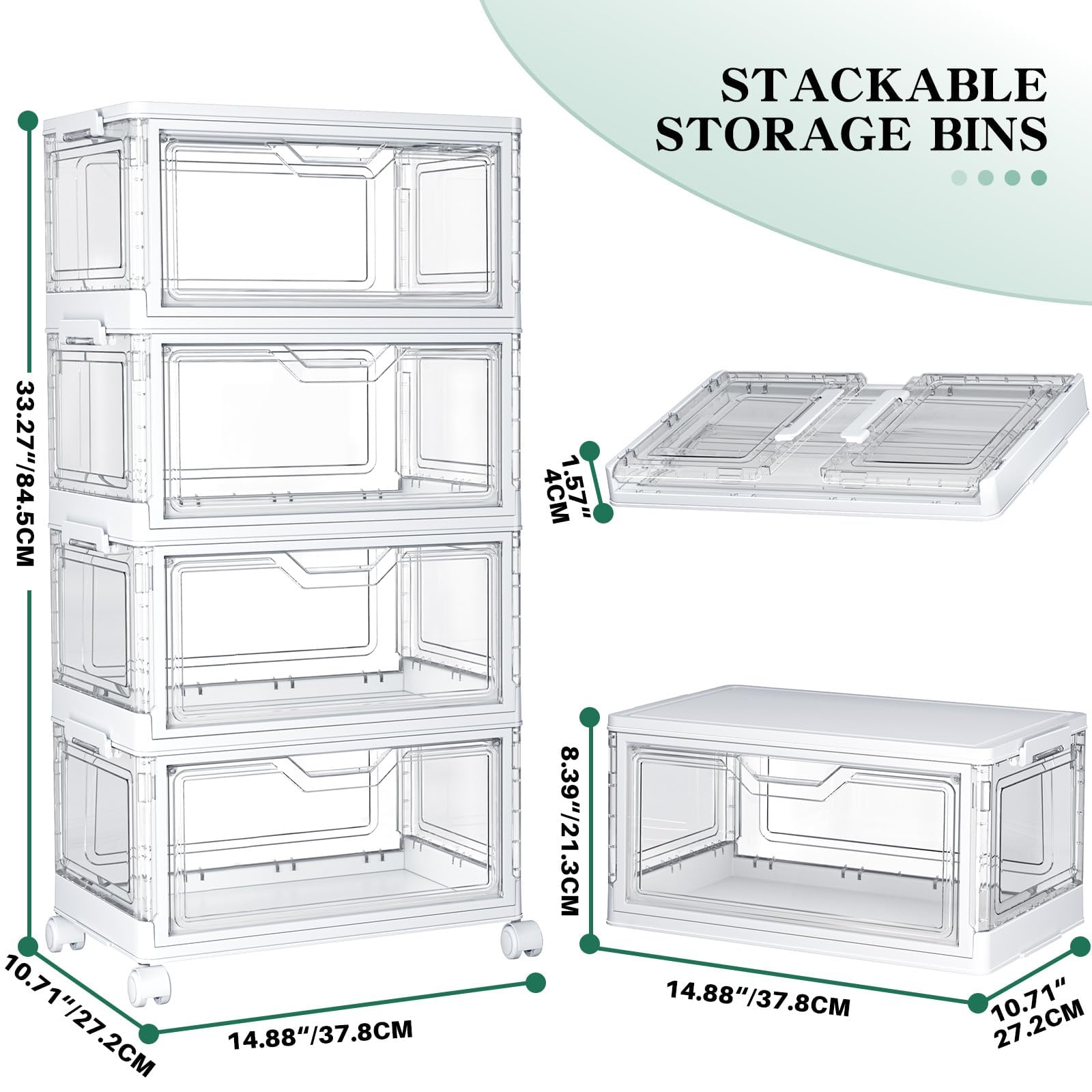 Kmiectse Clear Storage Bins with Lids - 4 Tier Plastic Bins with Wheels, Stackable Storage Bin, Closet Organizers Box for Bedroom, Living Room, 23 QT Foldi detail image 2