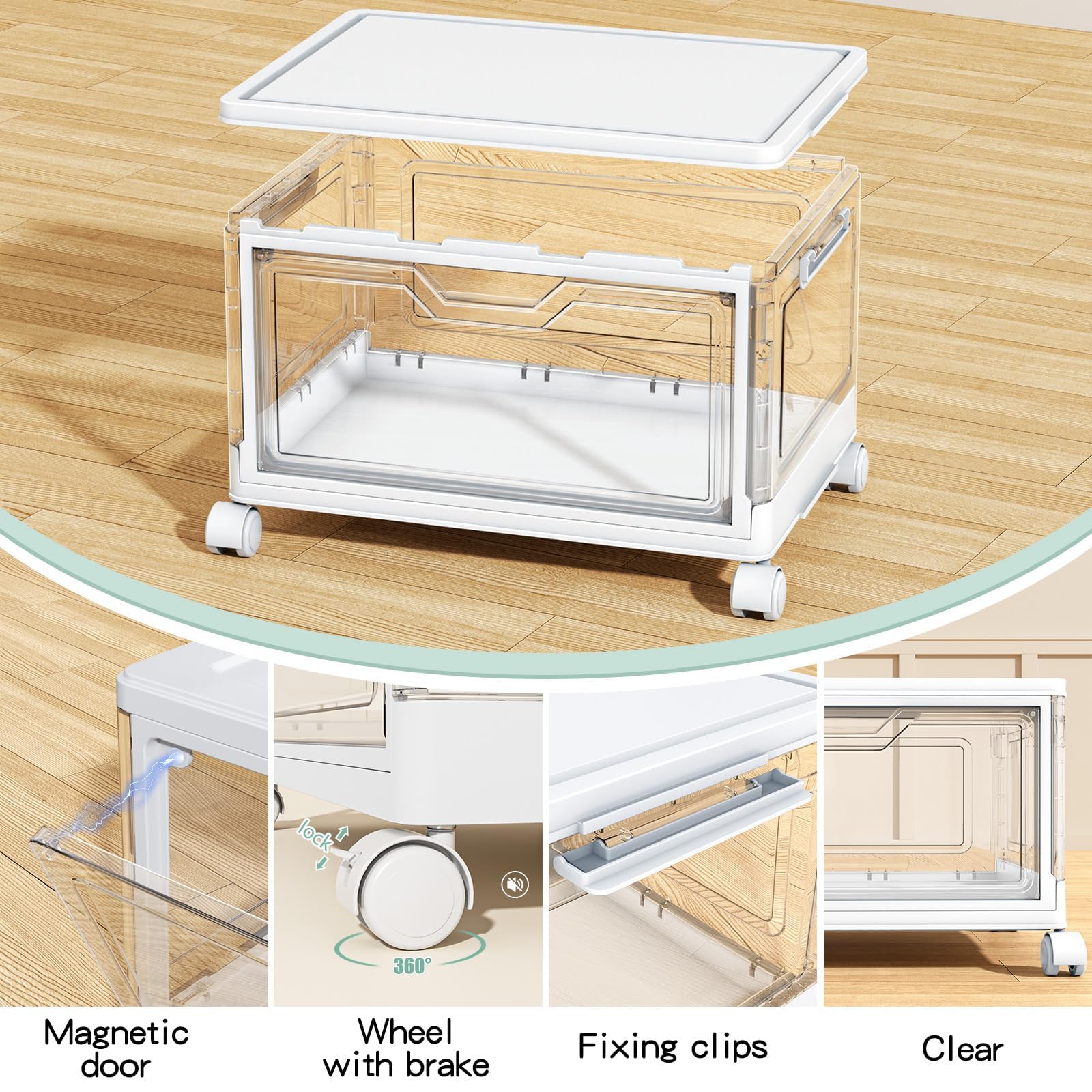 Kmiectse Clear Storage Bins with Lids - 4 Tier Plastic Bins with Wheels, Stackable Storage Bin, Closet Organizers Box for Bedroom, Living Room, 23 QT Foldi detail image 3