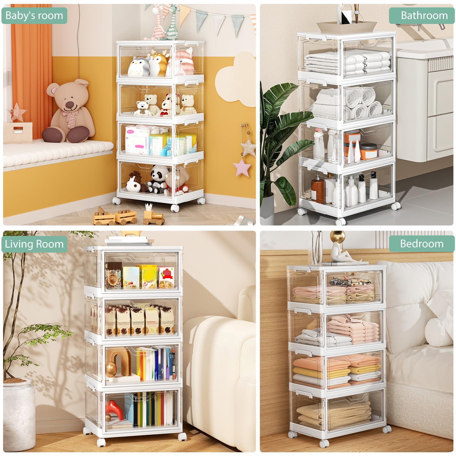 Kmiectse Clear Storage Bins with Lids - 4 Tier Plastic Bins with Wheels, Stackable Storage Bin, Closet Organizers Box for Bedroom, Living Room, 23 QT Foldi detail image 5