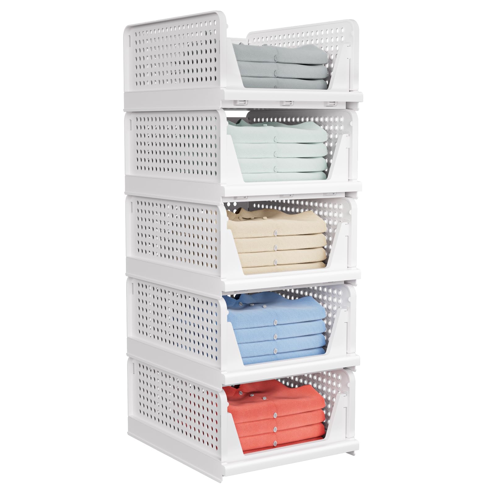 5 Pack Stackable Closet Storage Basket - Stackable Storage Bins, Multifunctional & Foldable Closet Organizer Waterproof, Wardrobe Cupboard Space-Saving Hat detail image 1