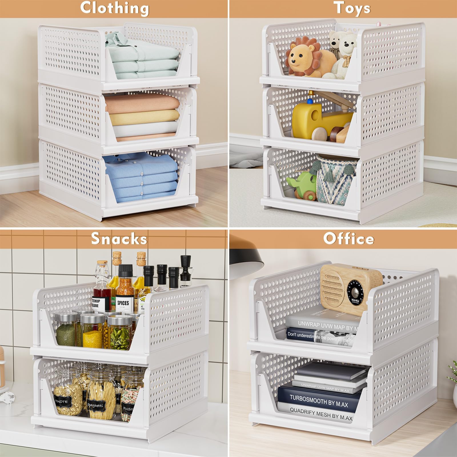5 Pack Stackable Closet Storage Basket - Stackable Storage Bins, Multifunctional & Foldable Closet Organizer Waterproof, Wardrobe Cupboard Space-Saving Hat detail image 4