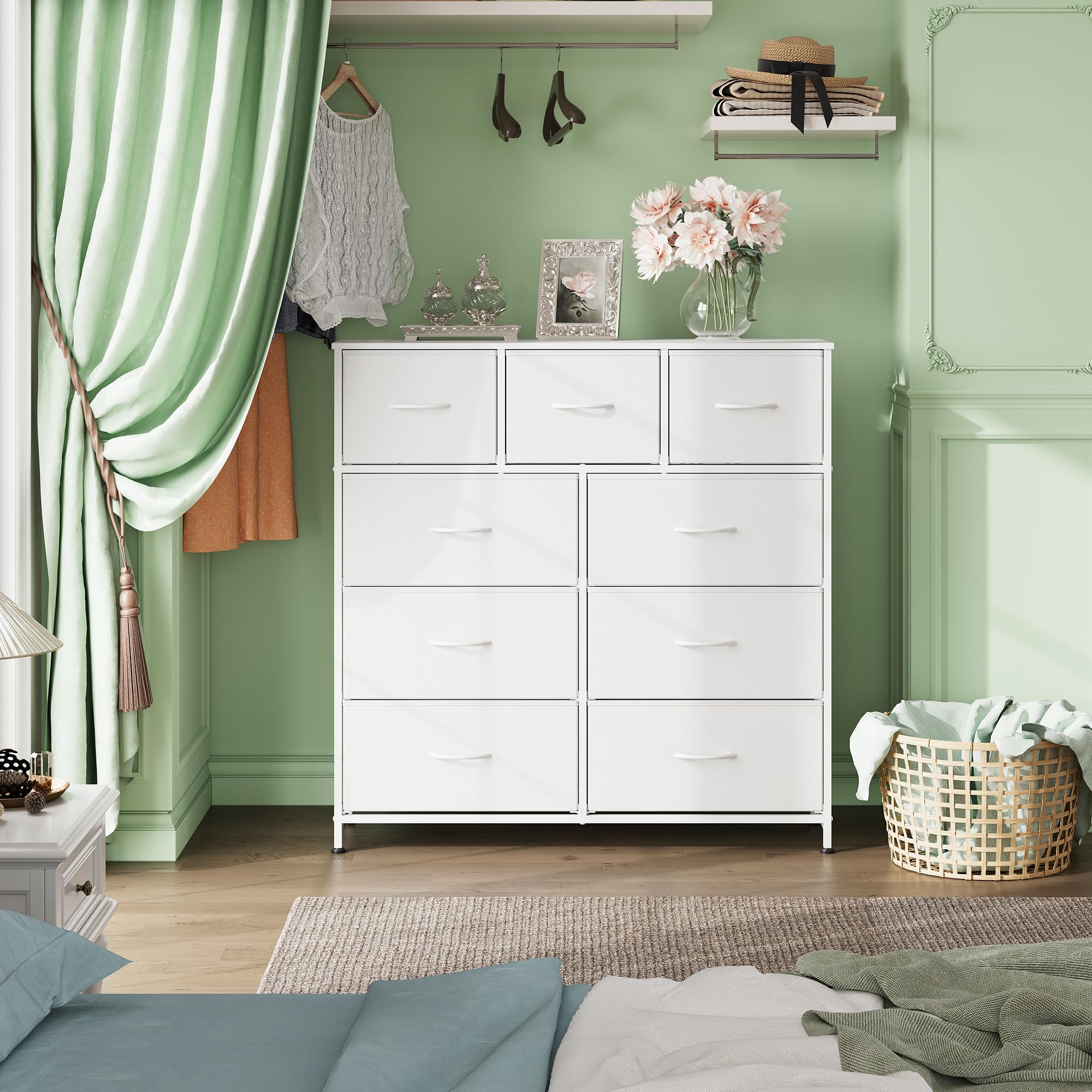 WLIVE 9-Drawer Dresser, Fabric Storage Tower for Bedroom, Hallway, Closet, Tall Chest Organizer Unit for Bedroom with Fabric Bins, Steel Frame, Wood Top, E detail image 4