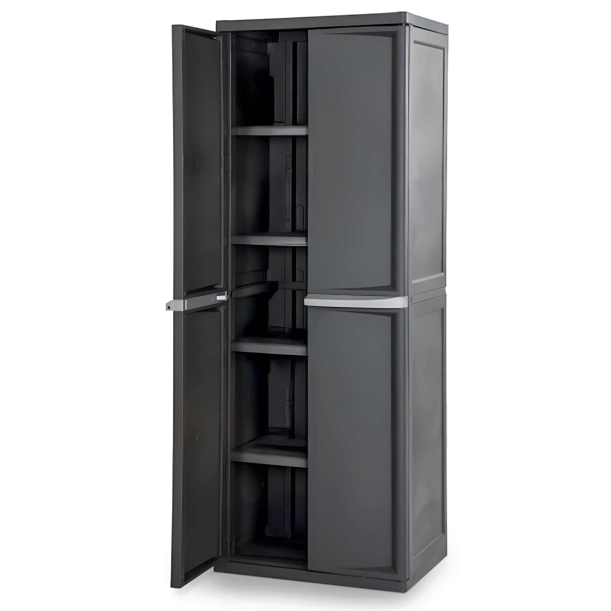 Sterilite 4 Shelf Cabinet, Heavy Duty and Easy to Assemble Plastic Storage Unit, Organize Bins in the Garage, Basement, Attic, Mudroom, Gray, 1-pack detail image 1