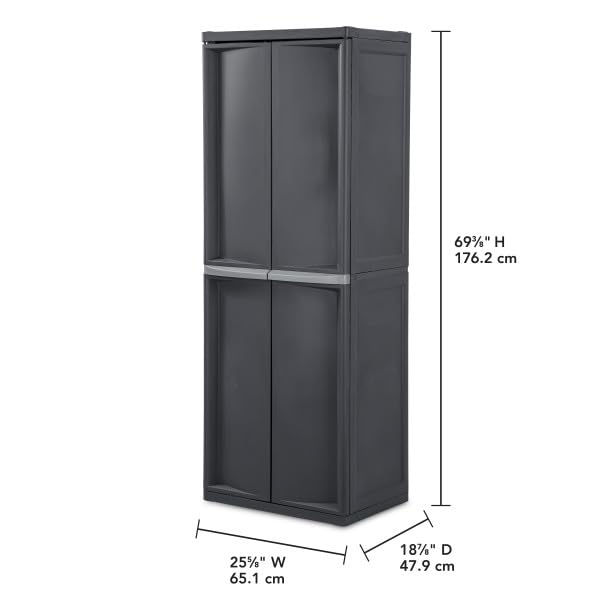 Sterilite 4 Shelf Cabinet, Heavy Duty and Easy to Assemble Plastic Storage Unit, Organize Bins in the Garage, Basement, Attic, Mudroom, Gray, 1-pack detail image 3