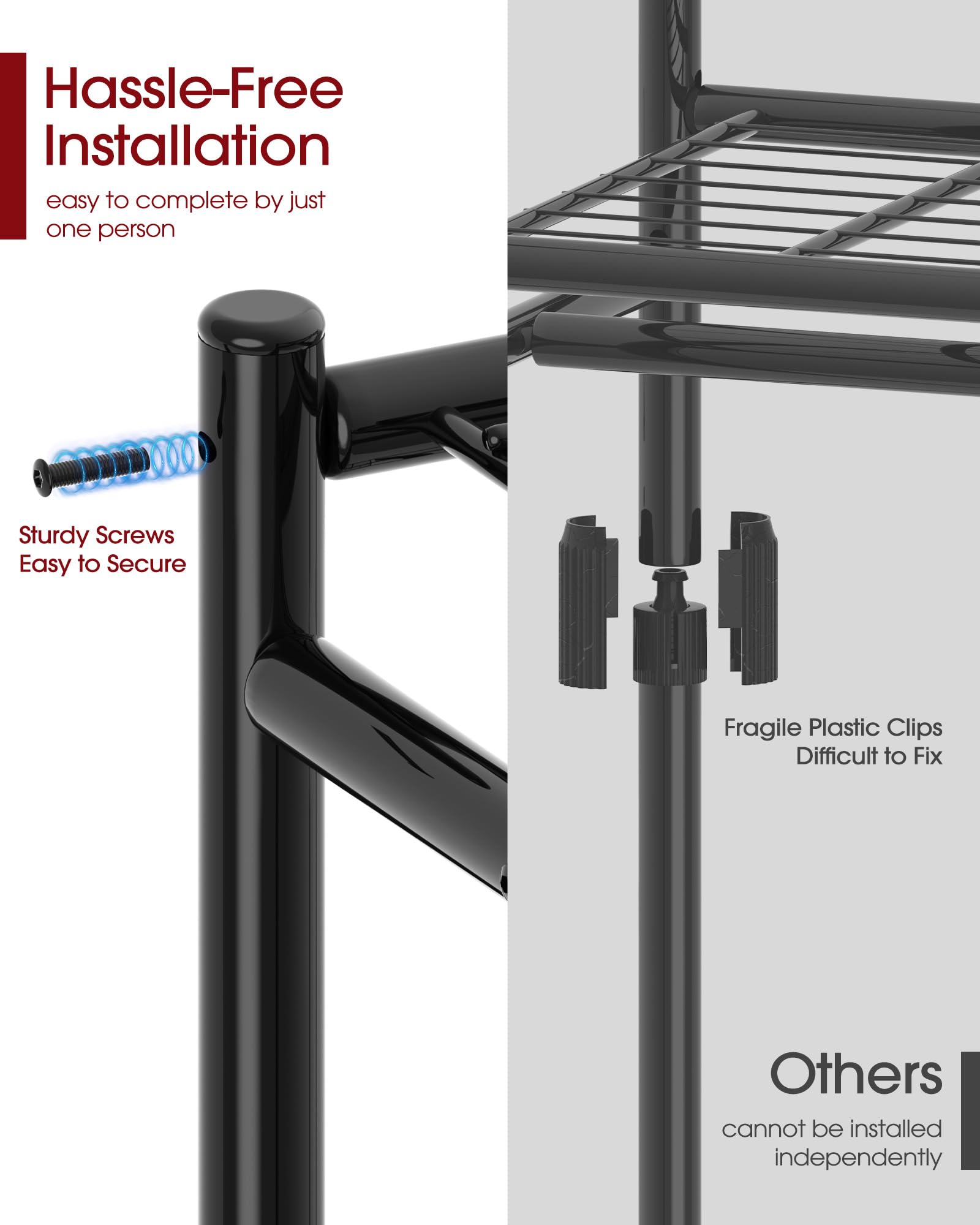 Sakugi Clothes Rack - 33.0" x 12.2" x 79.5" Clothing Rack with Shelves & Wheels, Multi-Functional Wardrobe Closet with Hooks, Sturdy Metal Garment Rack for detail image 4