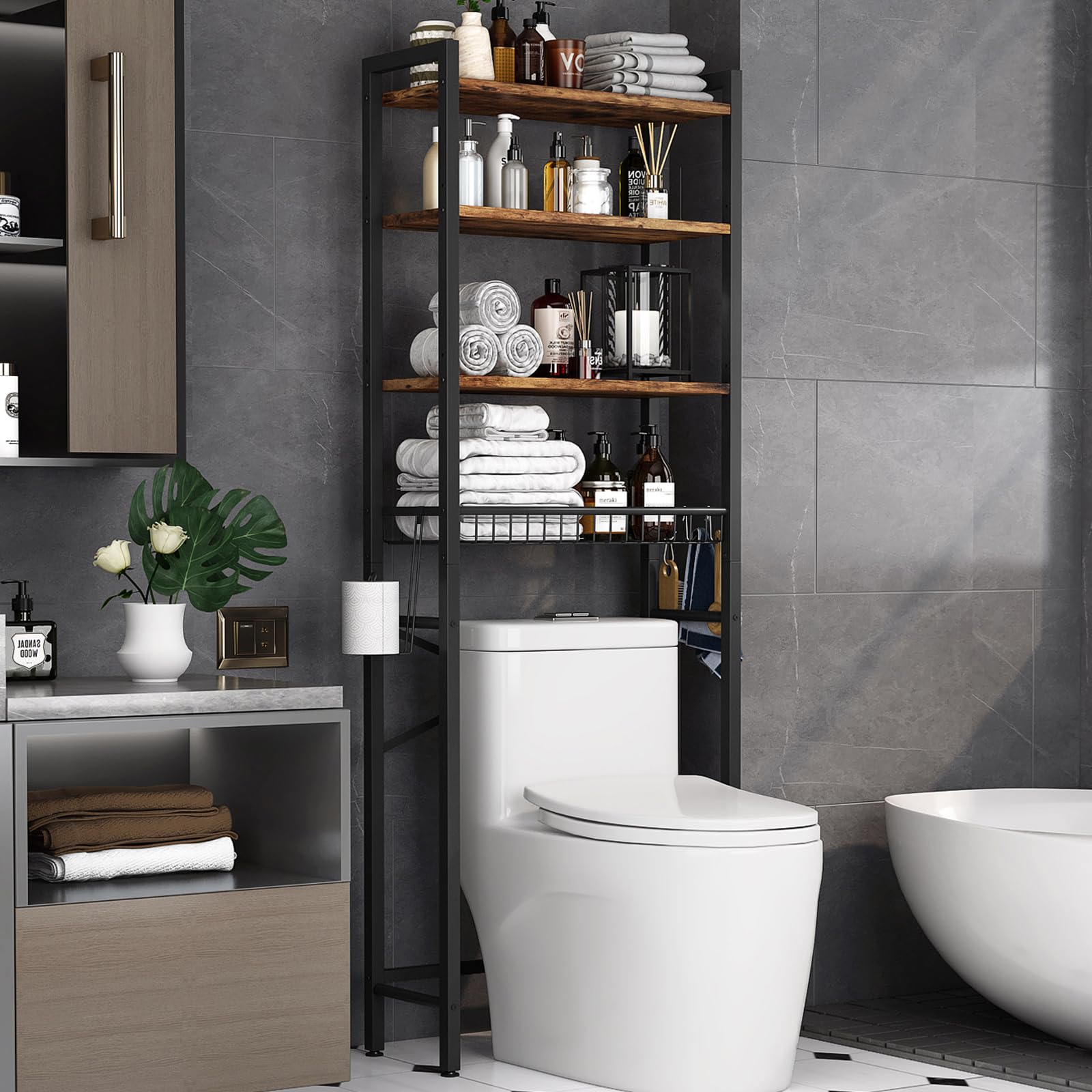 Kalrin Over-The-Toilet Storage Rack, 4-Tier Bathroom Organizer Shelf Over Toilet with Adjustable Shelf and Basket, Freestanding Space Saver Bathroom Shelve detail image 1
