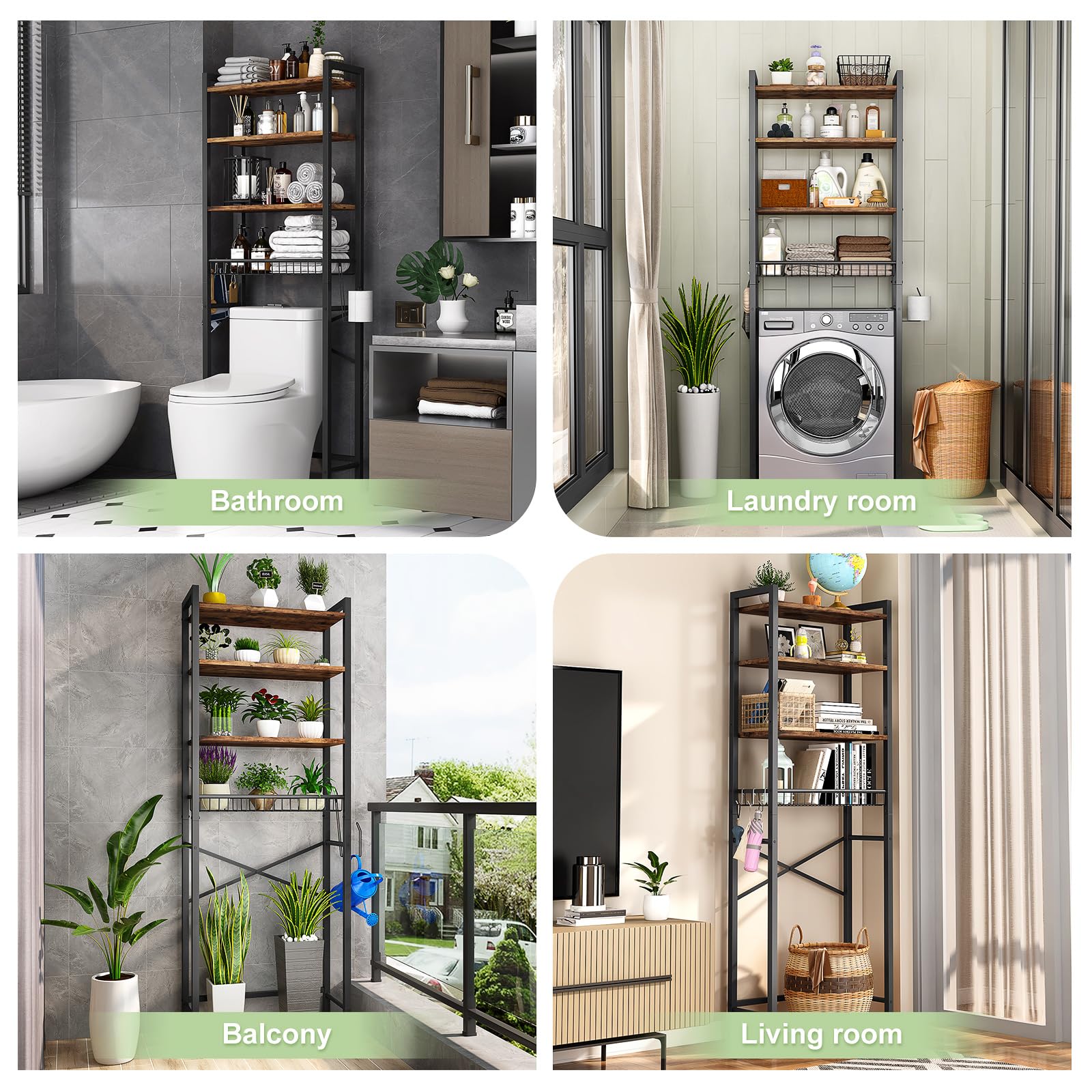 Kalrin Over-The-Toilet Storage Rack, 4-Tier Bathroom Organizer Shelf Over Toilet with Adjustable Shelf and Basket, Freestanding Space Saver Bathroom Shelve detail image 3