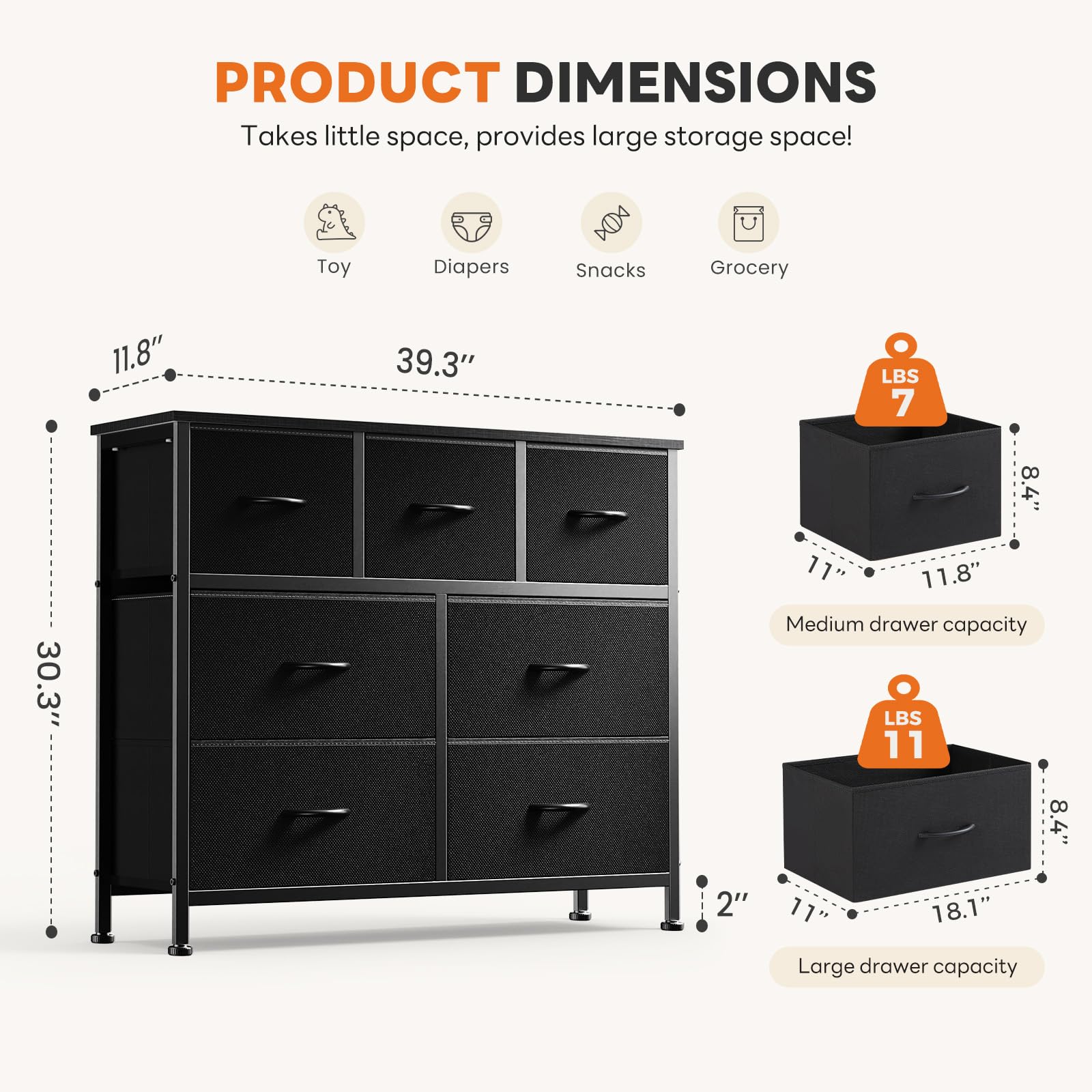 Sweetcrispy 7 Drawer Dresser with Fabric Bins Fabric Storage Tower Organizer for Bedroom Closet Hallway Entryway Tall Chest of Drawers with Steel Frame Woo detail image 3