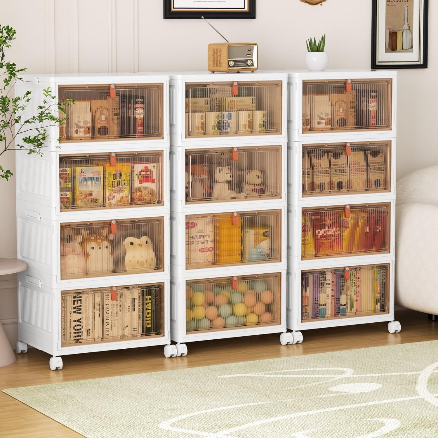 YFXCVSL 4 Tier Plastic Storage Bins with Lid 28QT - Stackable Storage Containers with Wheels, Folding Storage Boxes, Collapsible Storage Bins, Closet Organ detail image 2
