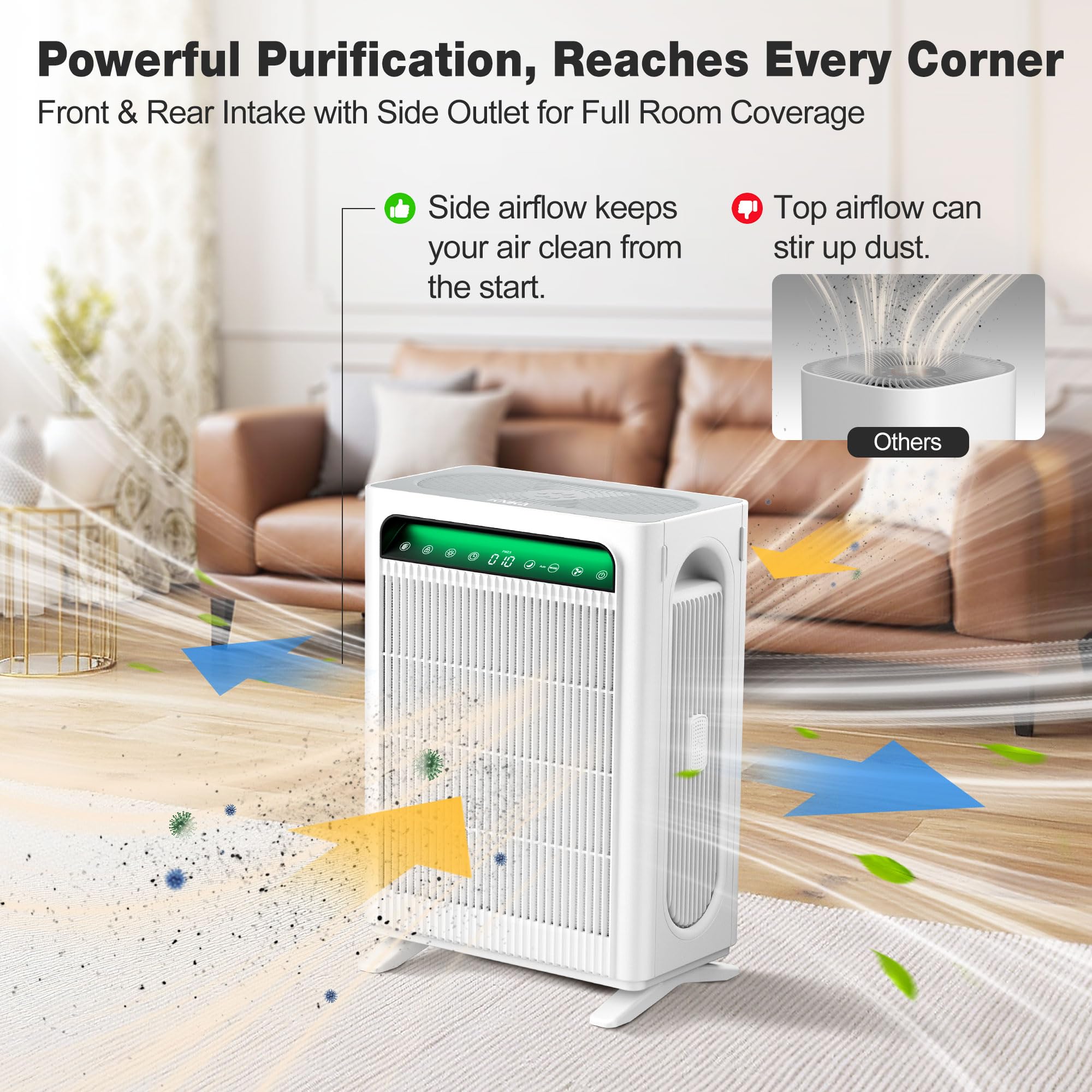 KNKA Air Purifier for Home Bedroom Large Room Up to 1,695 Ft² in 1 Hr, HEPA Air - View 3
