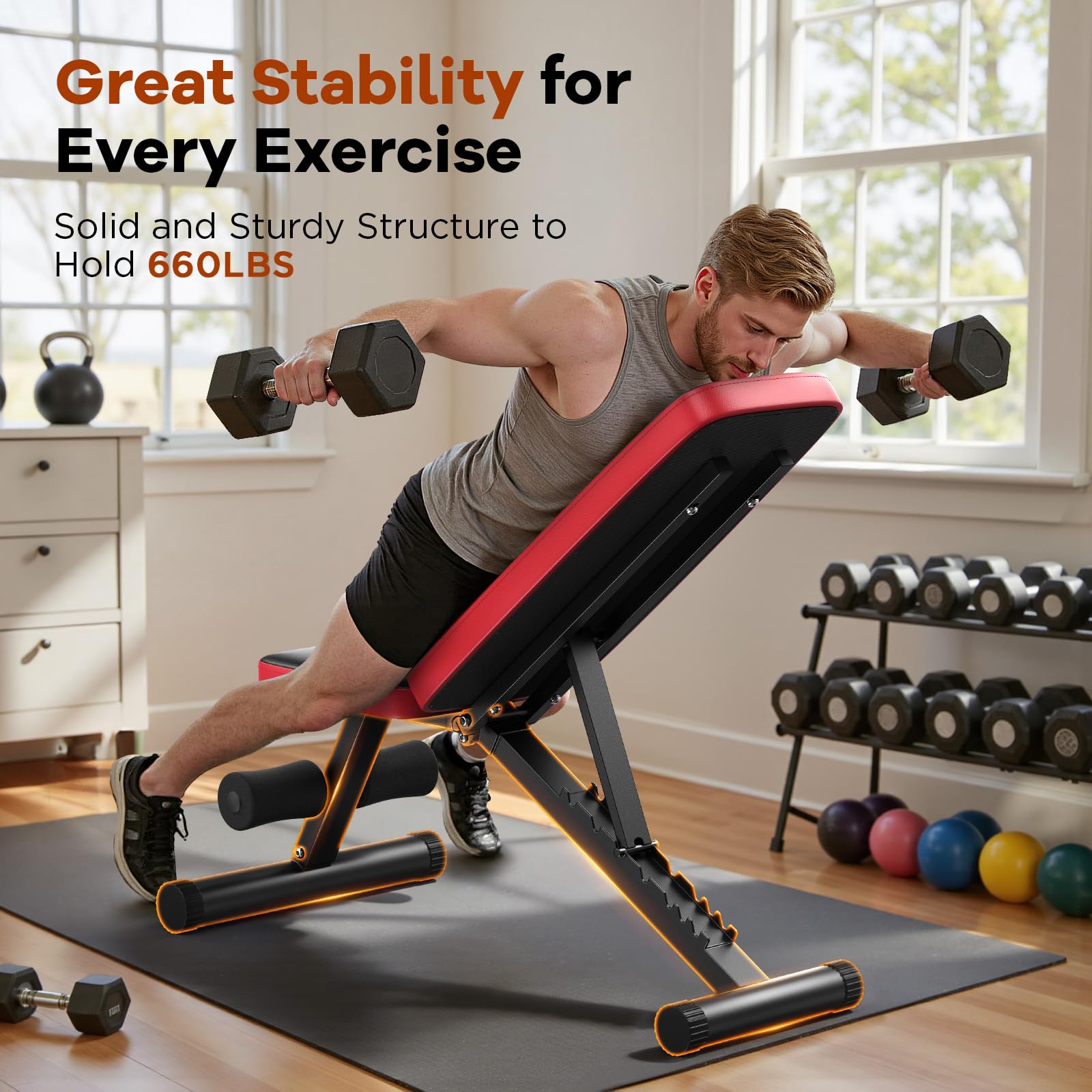 NICEPEOPLE Adjustable Weight Bench for Home Gym, 660LBS Capacity Workout Bench - View 5