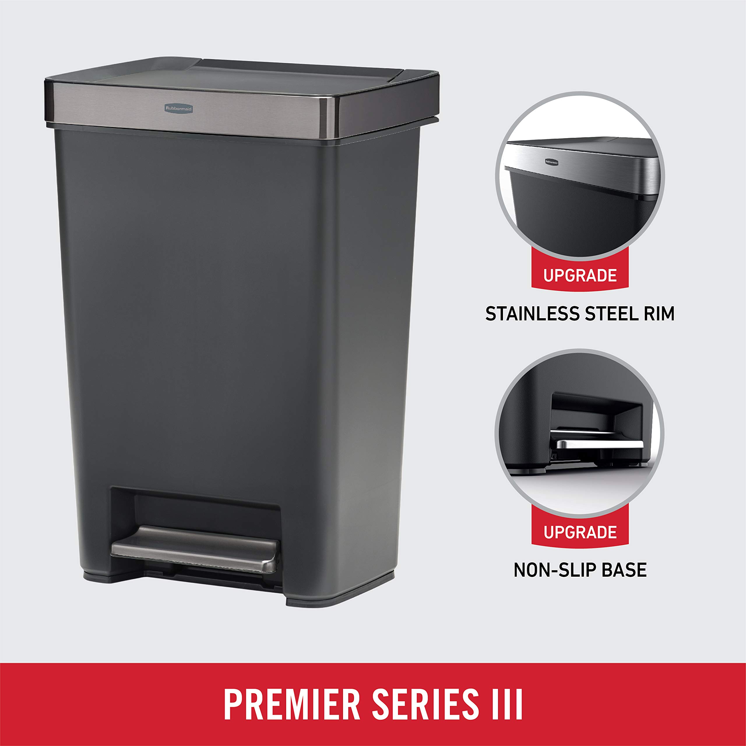 Rubbermaid Premier Series III Step-On Trash Can for Home and Kitchen, with - View 2