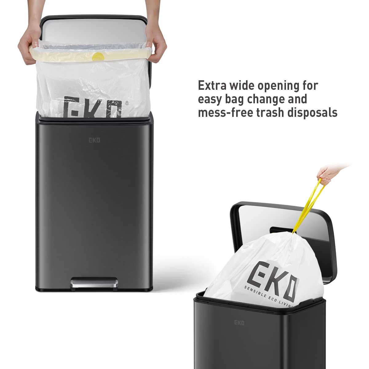 EKO Madison Matte Black Stainless Steel 13.2 Gal/50L Kitchen Step Trash Can or - View 4