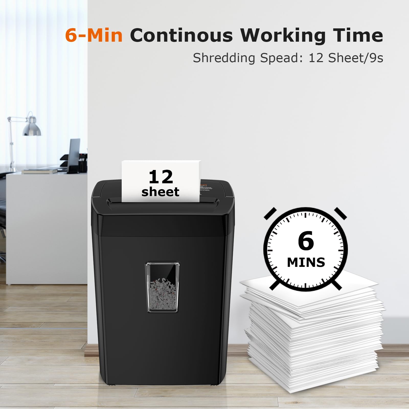 Bonsaii 12-Sheet Cross Cut Paper Shredder, 5.5 Gal Home Office Heavy Duty Shredder for Paper, Credit Card, Mail, Staples, with Transparent Window, High Sec detail image 2