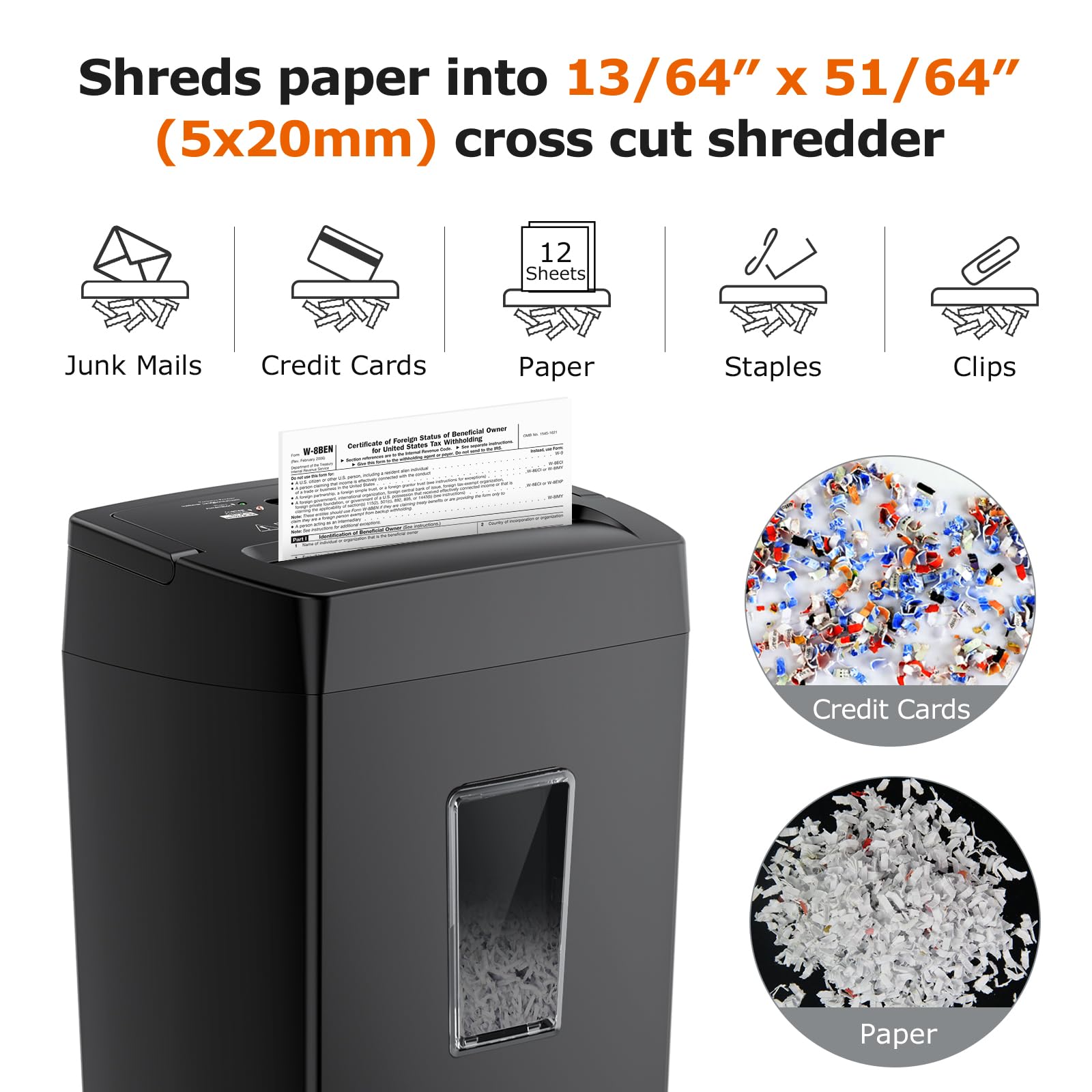 Bonsaii 12-Sheet Cross Cut Paper Shredder, 5.5 Gal Home Office Heavy Duty Shredder for Paper, Credit Card, Mail, Staples, with Transparent Window, High Sec detail image 3