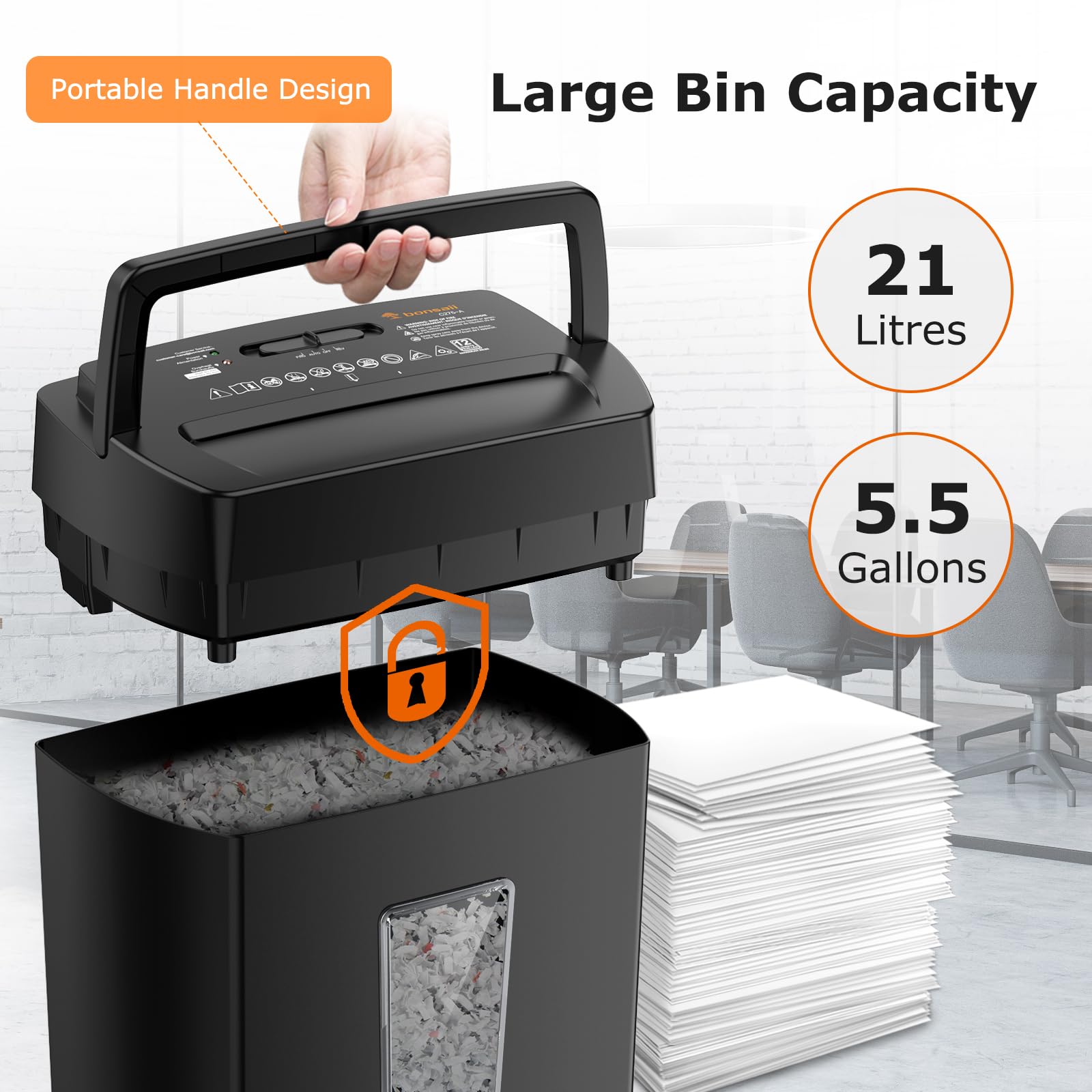Bonsaii 12-Sheet Cross Cut Paper Shredder, 5.5 Gal Home Office Heavy Duty Shredder for Paper, Credit Card, Mail, Staples, with Transparent Window, High Sec detail image 4