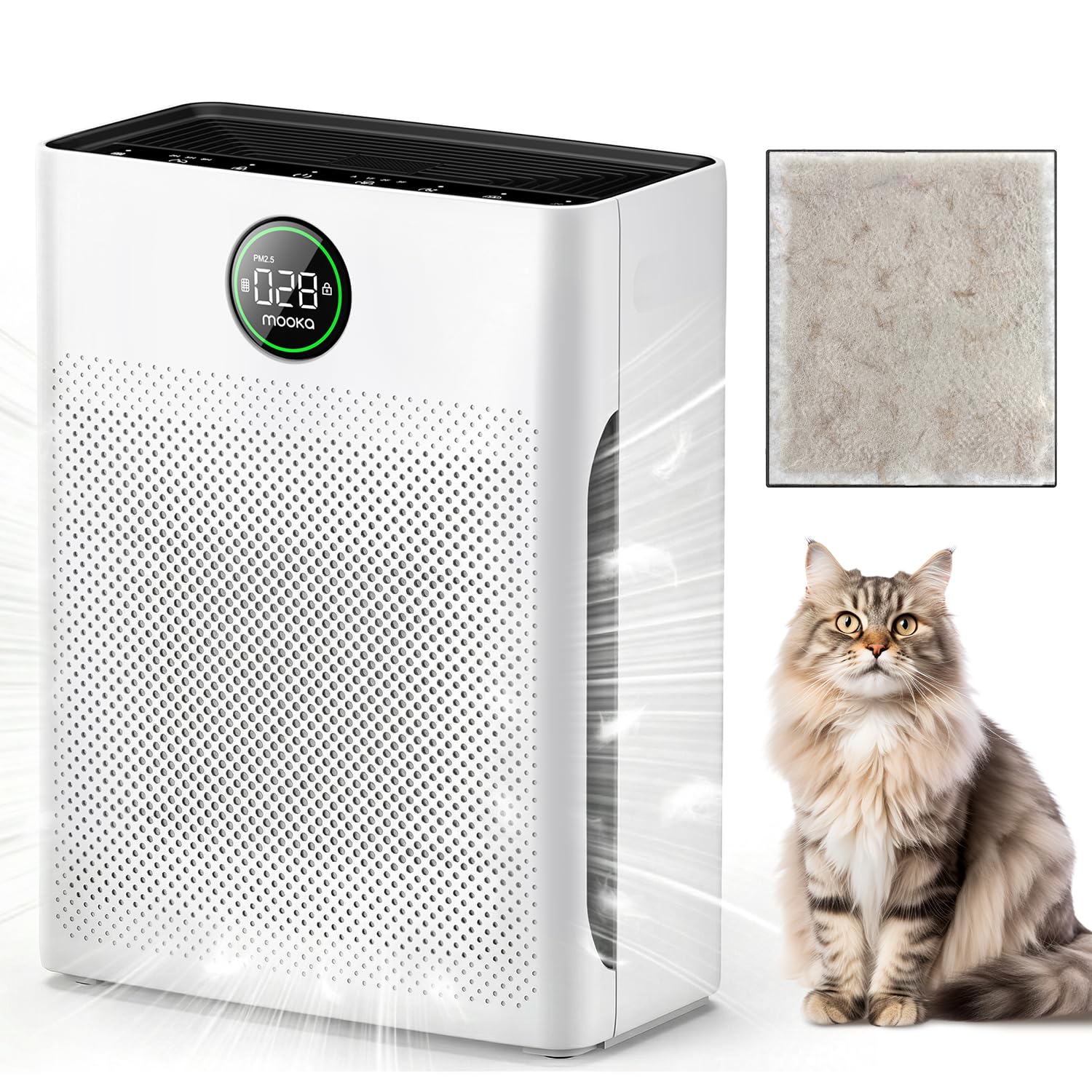 Air Purifiers for Home Large Room up to 2200sq.ft, MOOKA Air purifier for Home Pets with Washable Filter, PM 2.5 Display Air Quality Sensor Air Cleaner for detail image 1