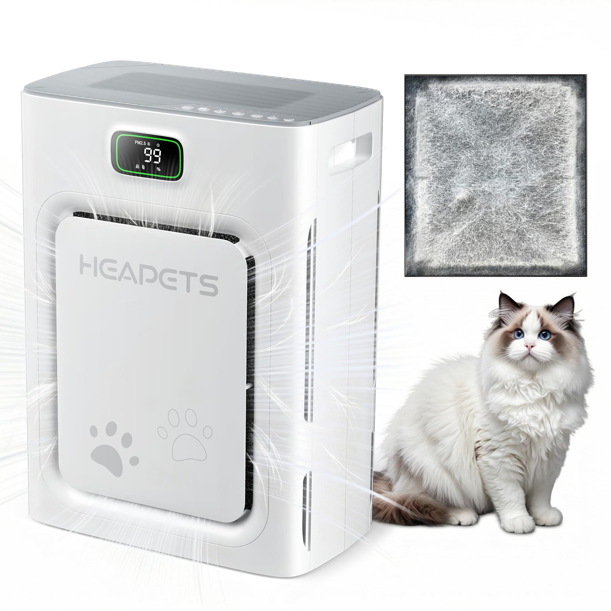Pet Air Purifier for Home Large Room 2500 sq ft, H13 HEPA Washable Double-Sided Filter,Air Cleaner for Pet Hair Dander Odor Allergies Pollutant Smoke Dust detail image 1