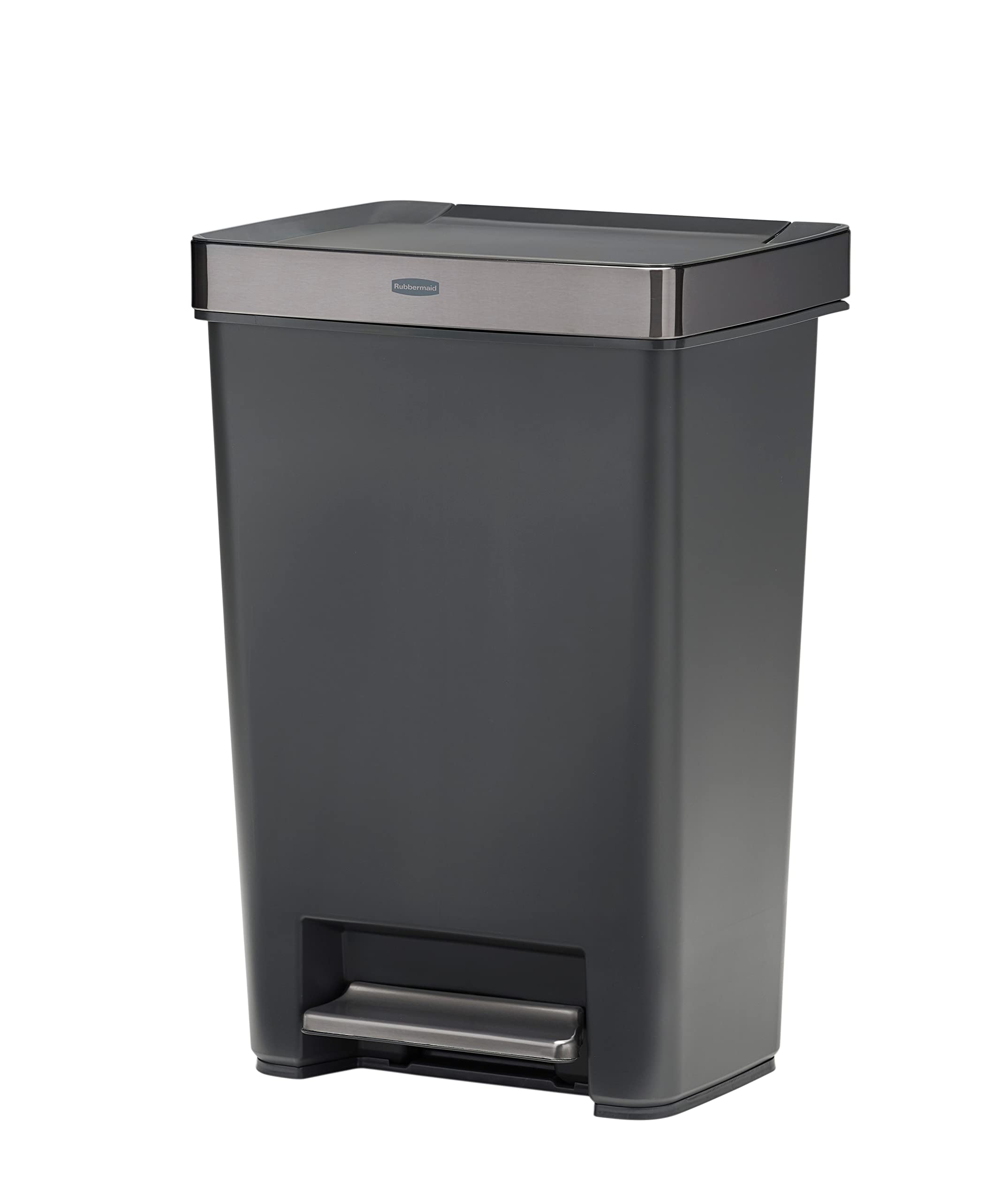 Rubbermaid Premier Series III Step-On Trash Can for Home and Kitchen, with Stainless Steel Rim, 12.4 Gallon, Charcoal, for Home/Kitchen/Garage/Apartment/Of detail image 1