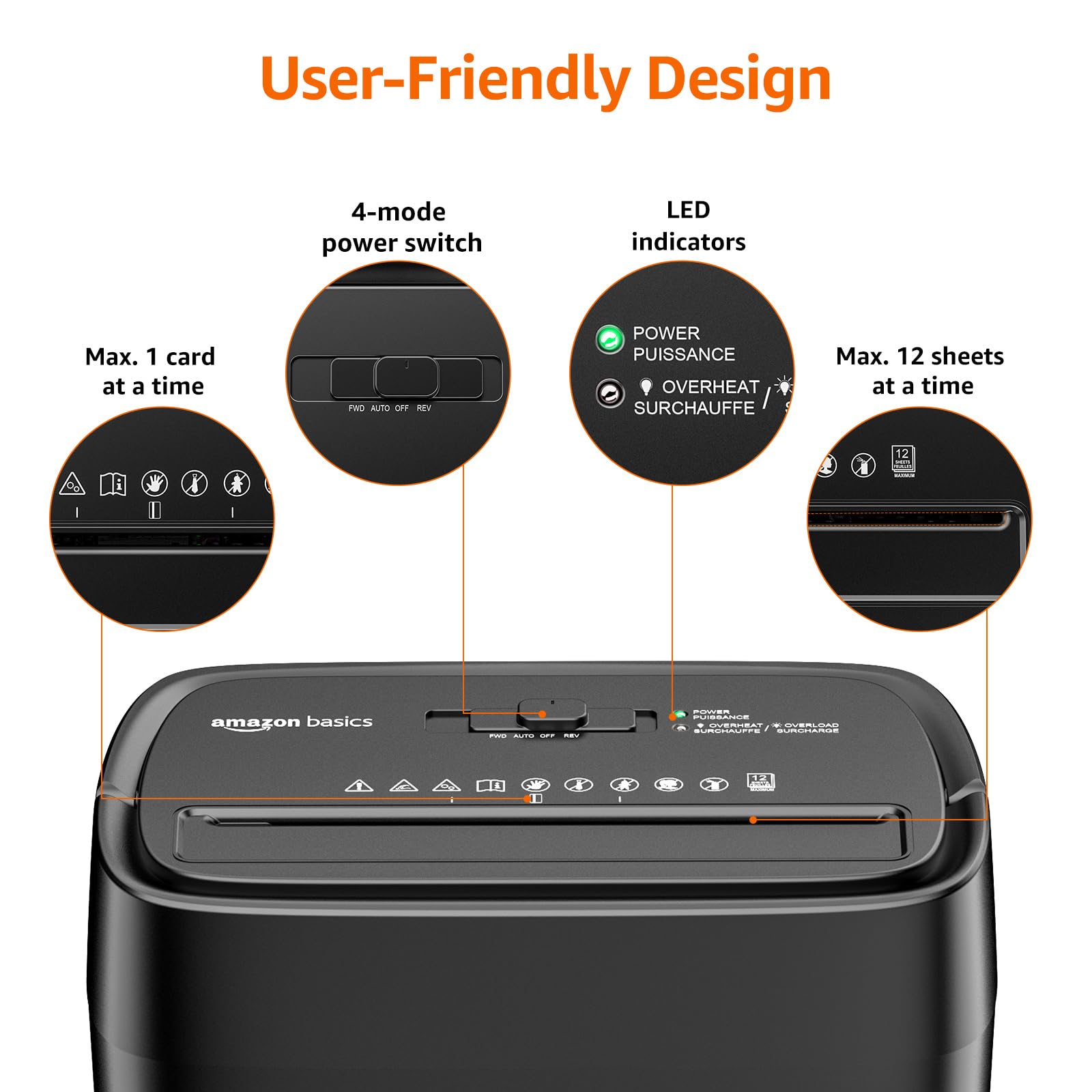 Amazon Basics 12-Sheet Cross-Cut Paper and Credit Card Shredder with Overheat Protection, Black detail image 2