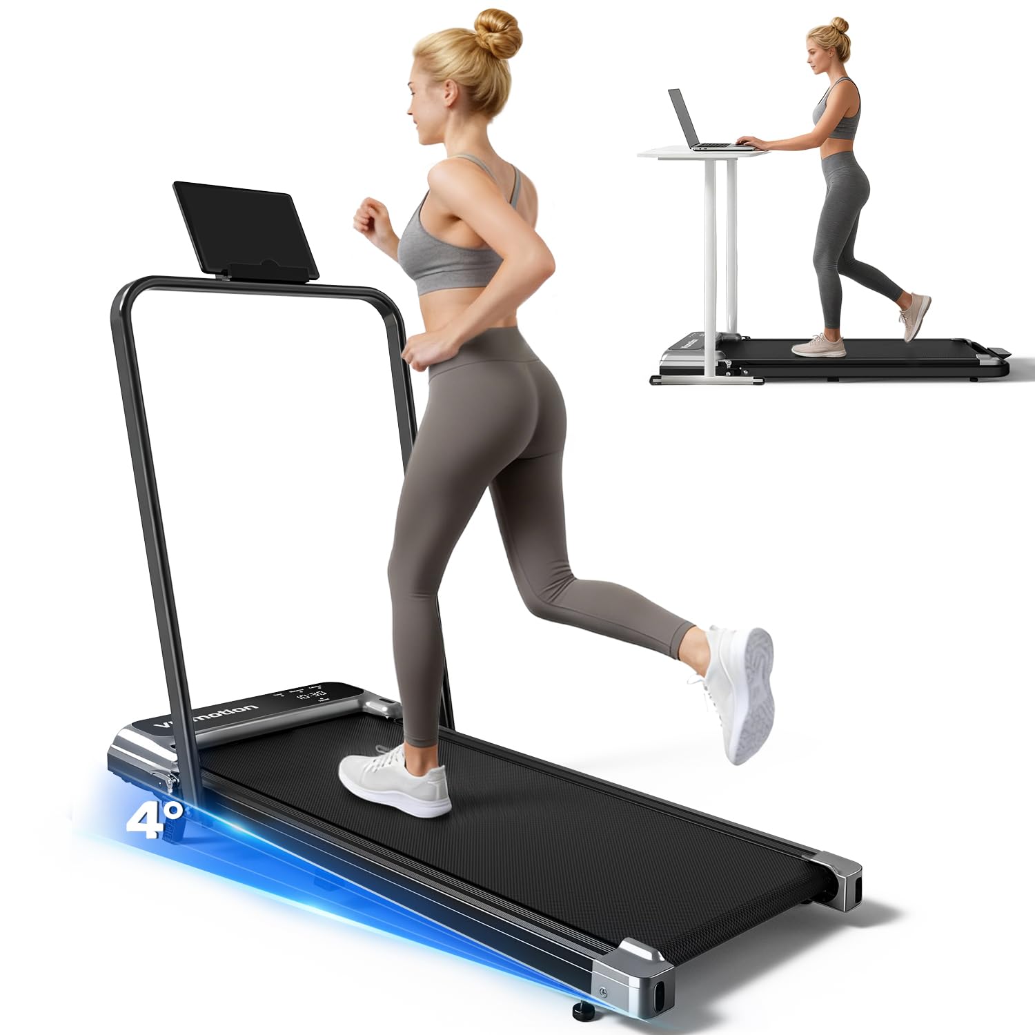 Walking Pad Treadmill with Handle Bar and Adjustable Incline, Compact Portable Treadmills for Home Office, 2.5HP Quiet Anti-Slip Under Desk Treadmills, 0.6 detail image 1