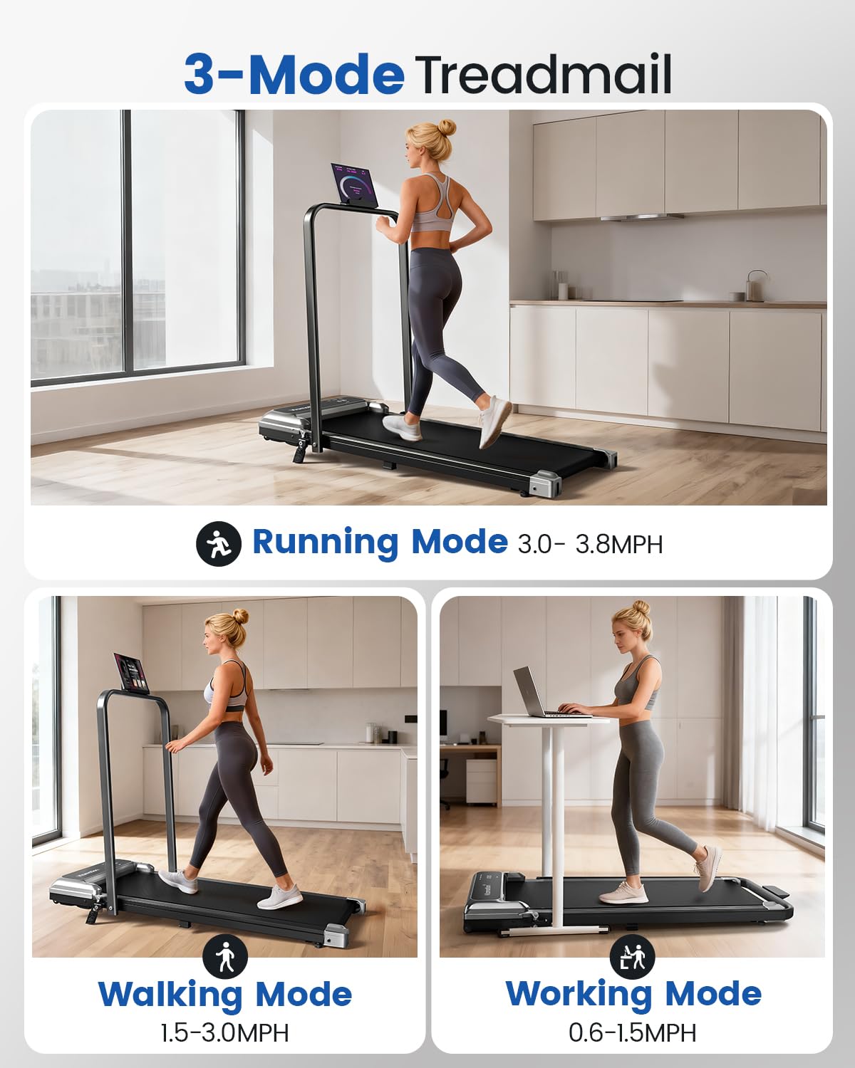 Walking Pad Treadmill with Handle Bar and Adjustable Incline, Compact Portable Treadmills for Home Office, 2.5HP Quiet Anti-Slip Under Desk Treadmills, 0.6 detail image 6