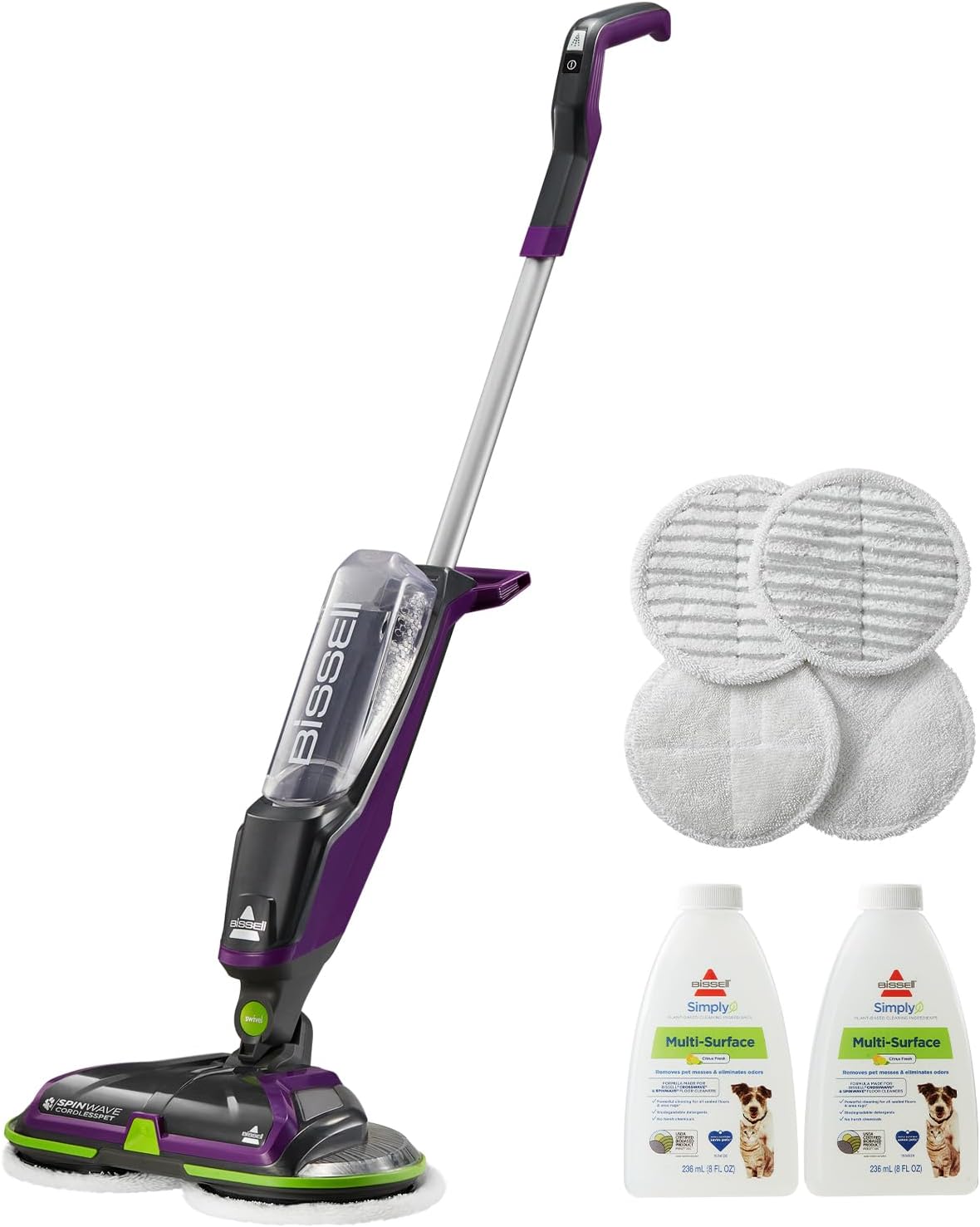 Bissell Spinwave Cordless Pet Spin Mop, 18V Electric Hard Floor Cleaner with