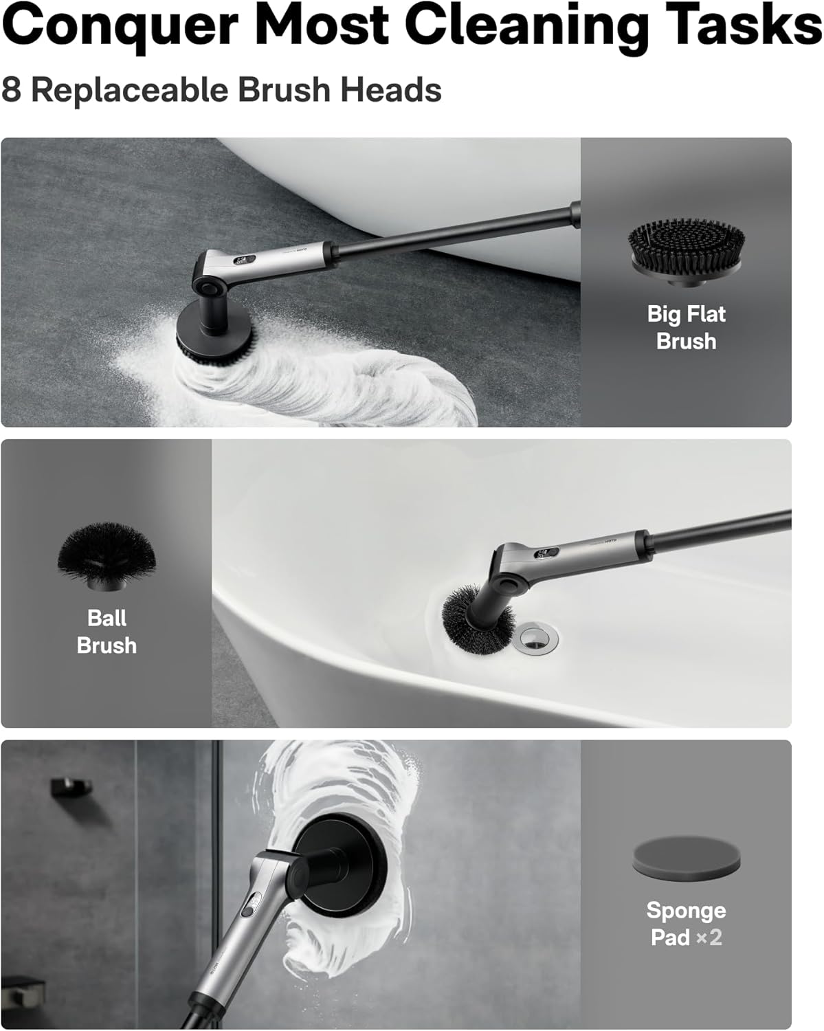 HOTO Flexi™ Cordless Electric Spin Scrubber, Adjustable Angle, Extendable - View 4