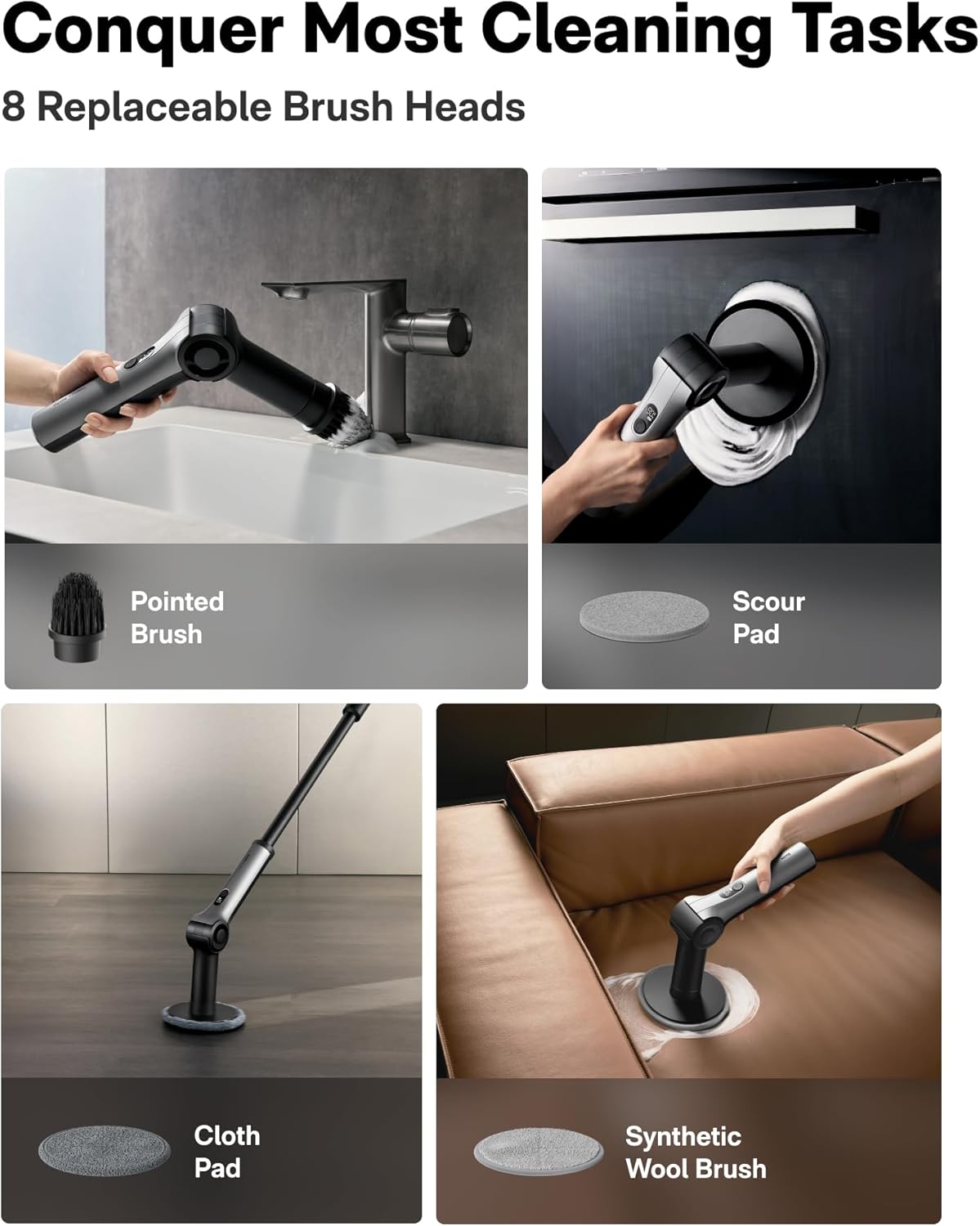 HOTO Flexi™ Cordless Electric Spin Scrubber, Adjustable Angle, Extendable - View 5