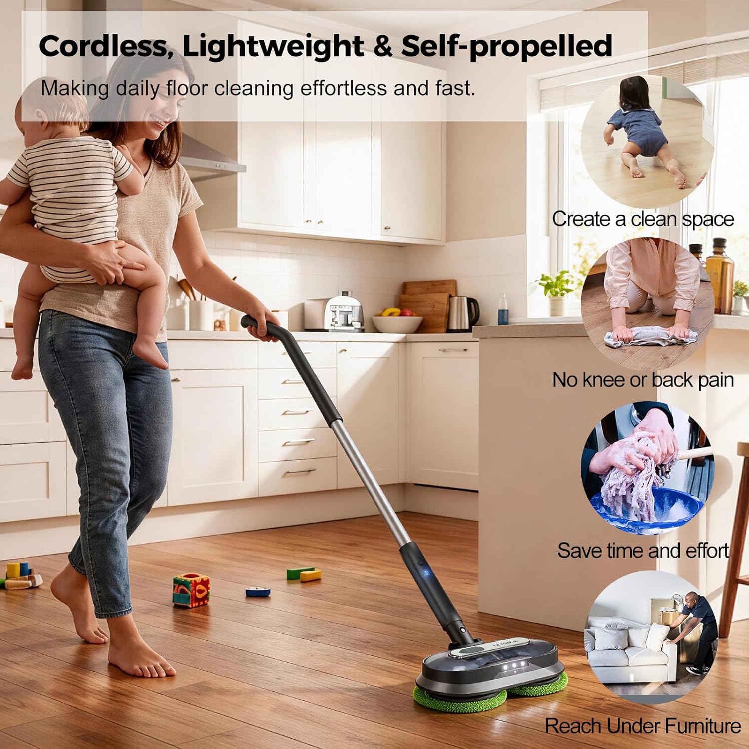 BLONEX Cordless Electric Mop with Spray & Detachable Water Tank, Lightweight - View 3