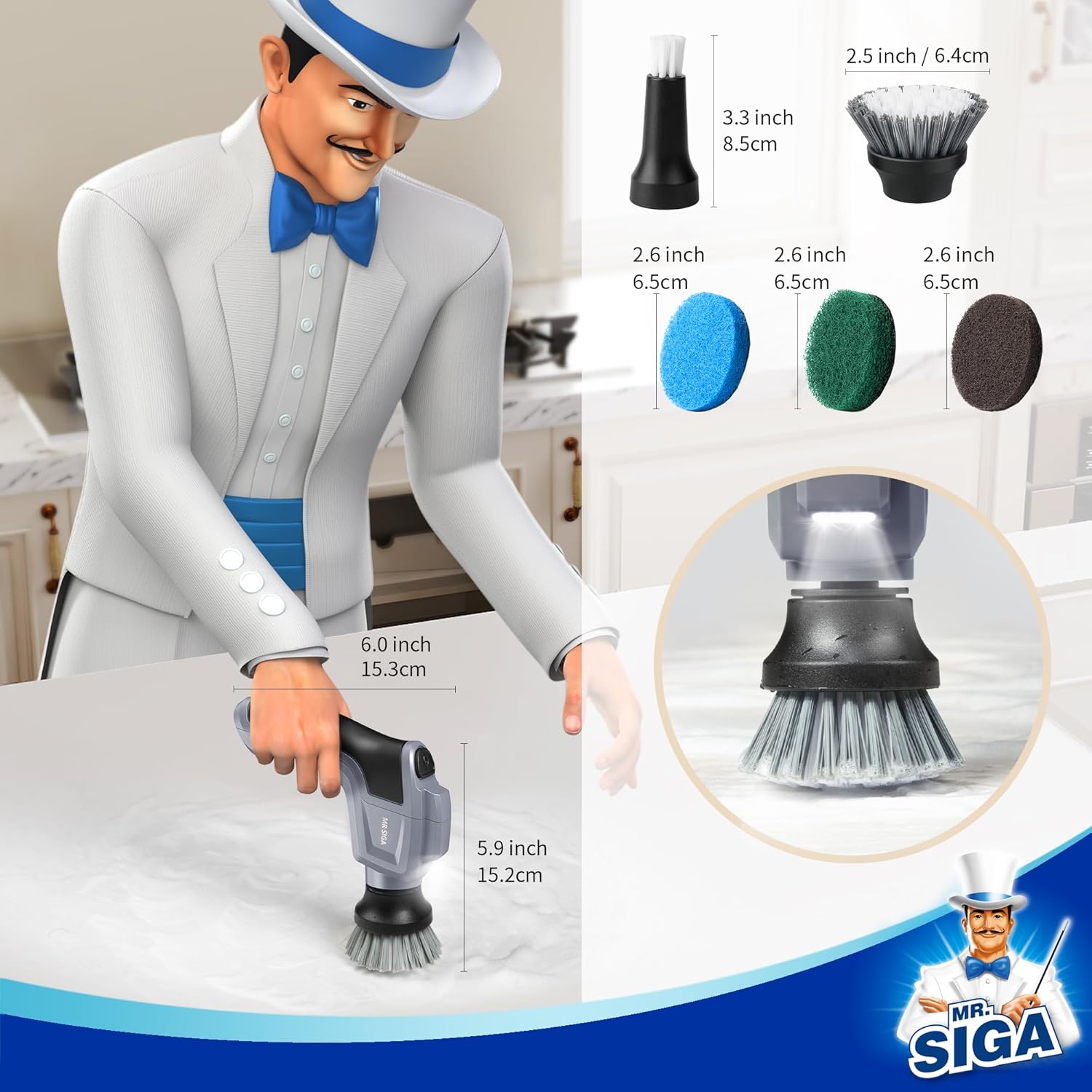 MR.SIGA Electric Spin Scrubber for Kitchen and Bathroom Cleaning, Waterproof - View 2