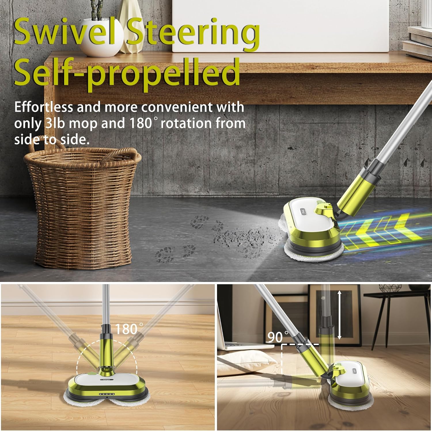 VMAI Cordless Electric Mop with Water Spray & Detachable Battery, Rechargeable - View 3