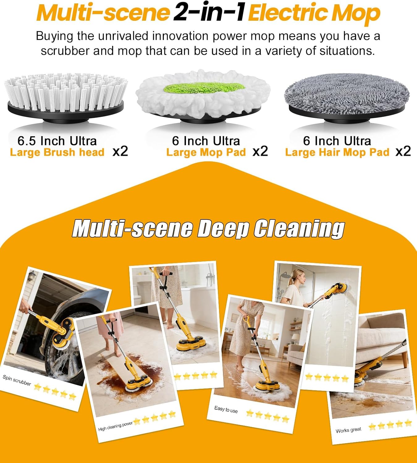 qimedo 6000mAh Battery Cordless Electric Mop M3 Pro, 800RPM Electric Power - View 6