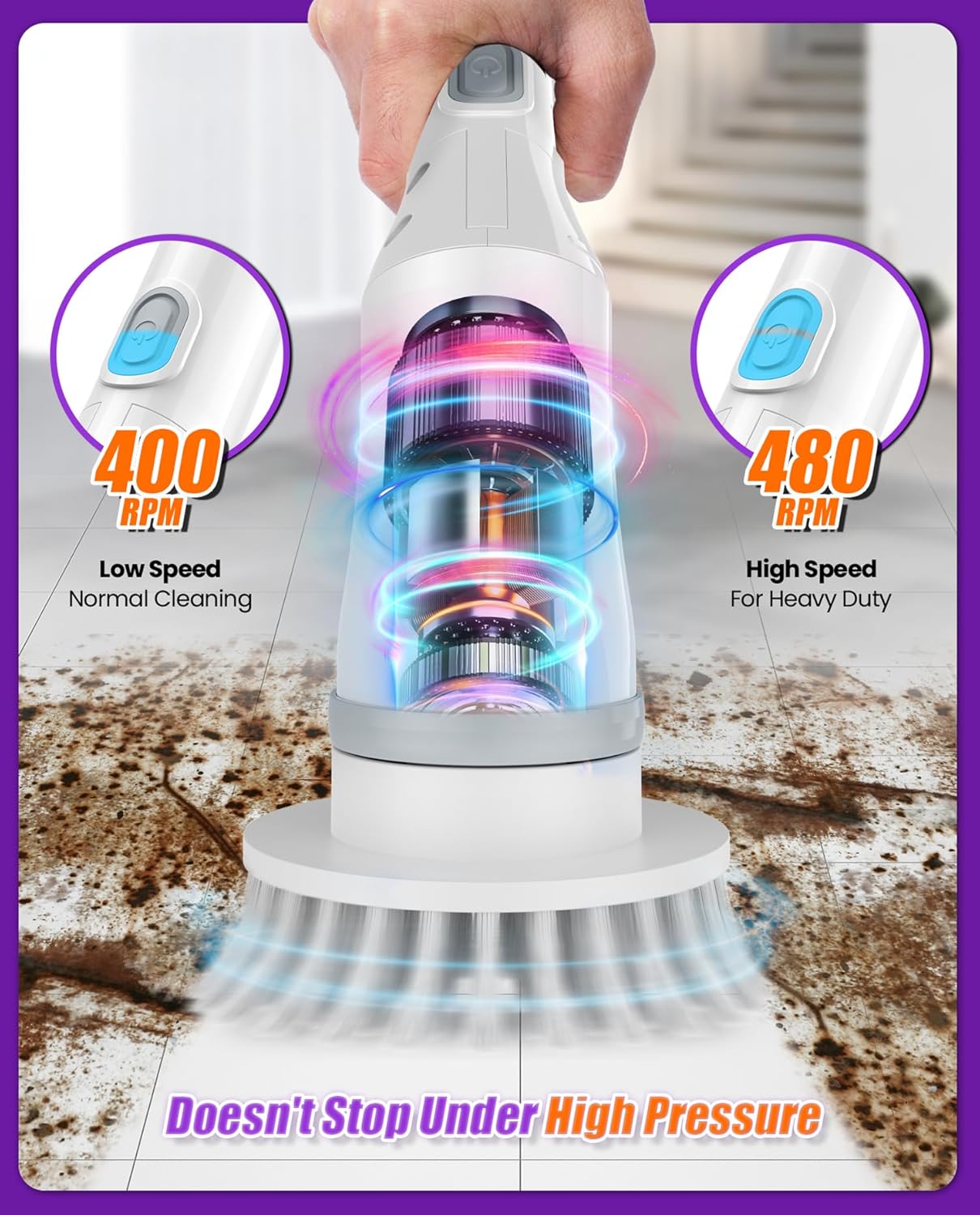 NBONEBS Electric Spin Scrubber, Cordless Shower Scrubber Rotary Floor Brushes & - View 3