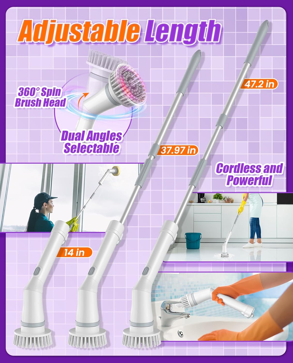NBONEBS Electric Spin Scrubber, Cordless Shower Scrubber Rotary Floor Brushes & - View 6