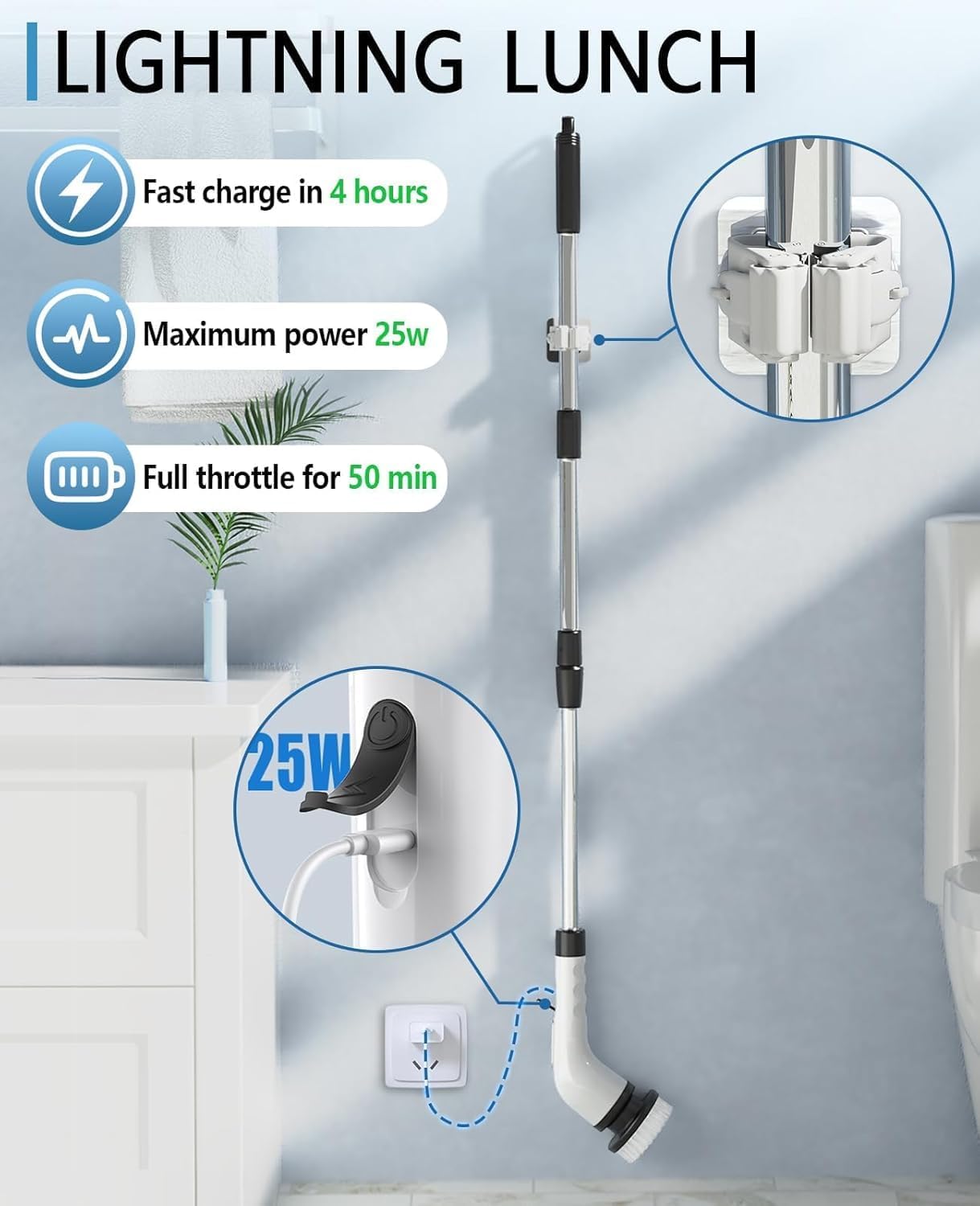 Electric Spin Scrubber for Cleaning Bathroom, Shower Scrubber Cordless Cleaning - View 6