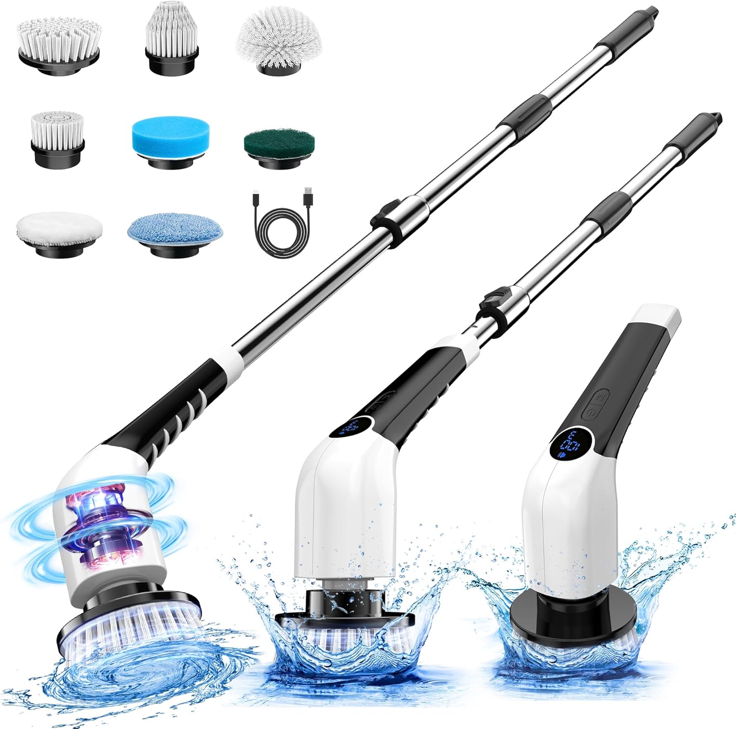 Electric Spin Scrubber, 2025 New Cordless Shower Cleaning Brush with 8