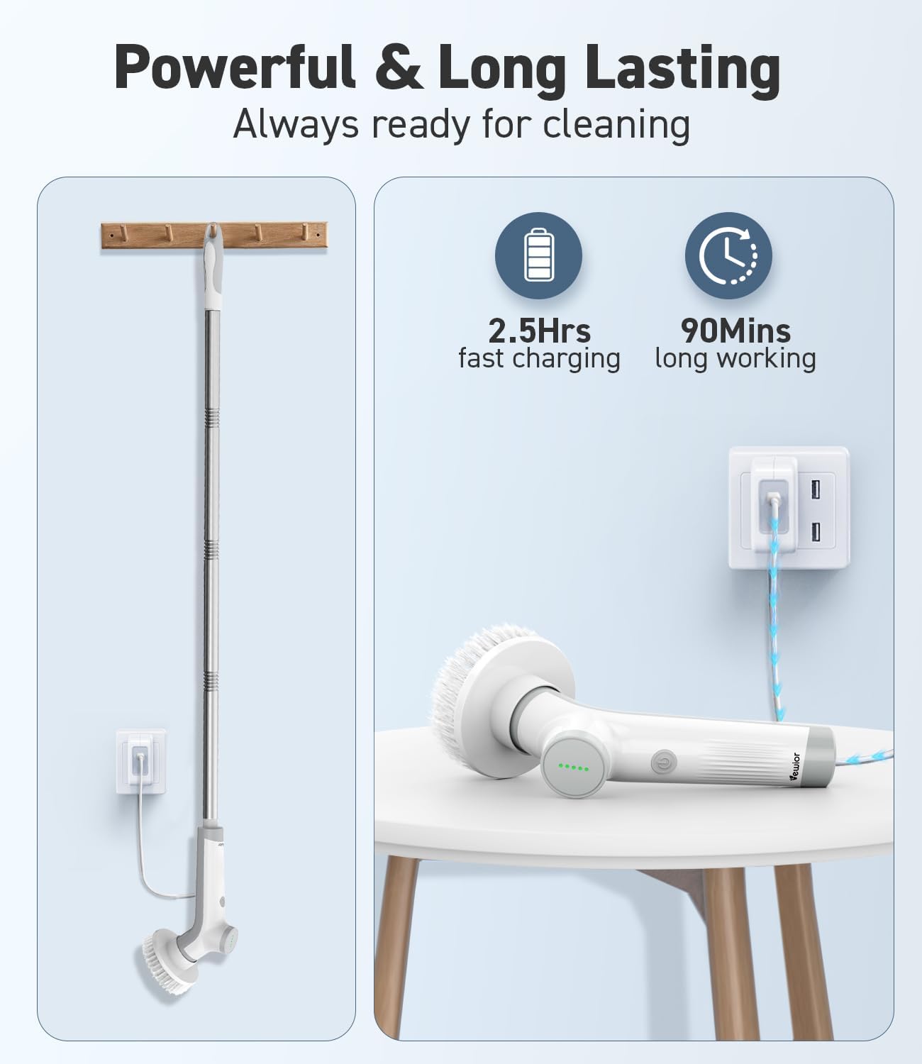 Electric Spin Scrubber, VEWIOR Cordless Shower Scrubber with 3 Adjustable - View 6