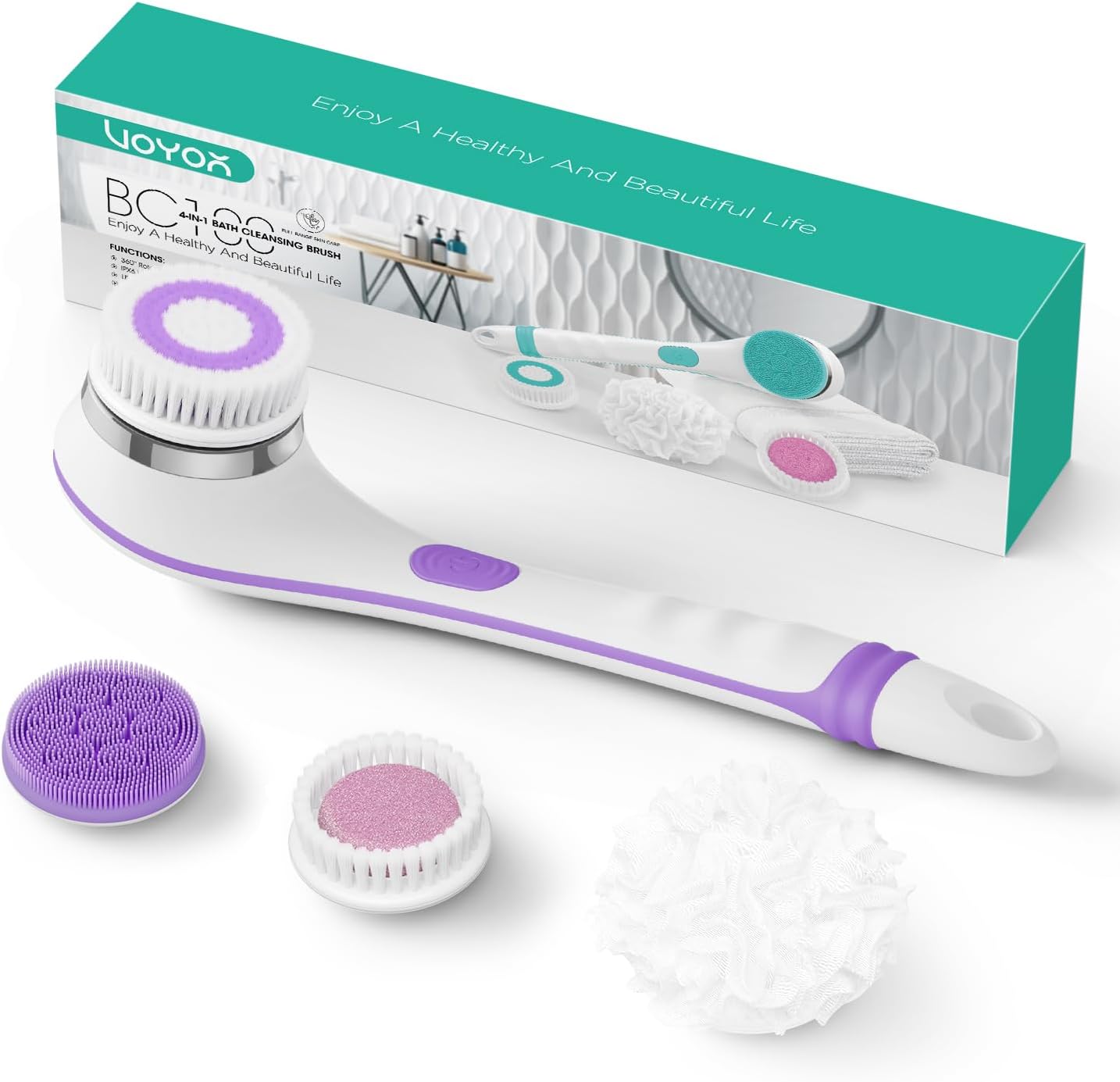 VOYOR Electric Body Brush Back Scrubber for Shower Rechargeable Exfoliating
