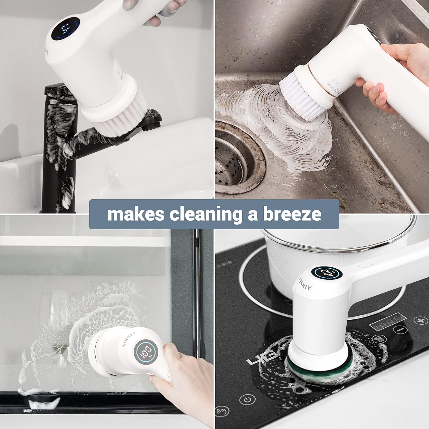 AIRSEE Electric Spin Scrubber, Cordless Power Rotating Brush, 2 Speeds, 6 - View 3